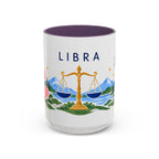 Libra Zodiac Coffee Mug | Scales and Rose Design | Astrology Birthday Gift | 11 oz 15 oz Ceramic Accent Mug