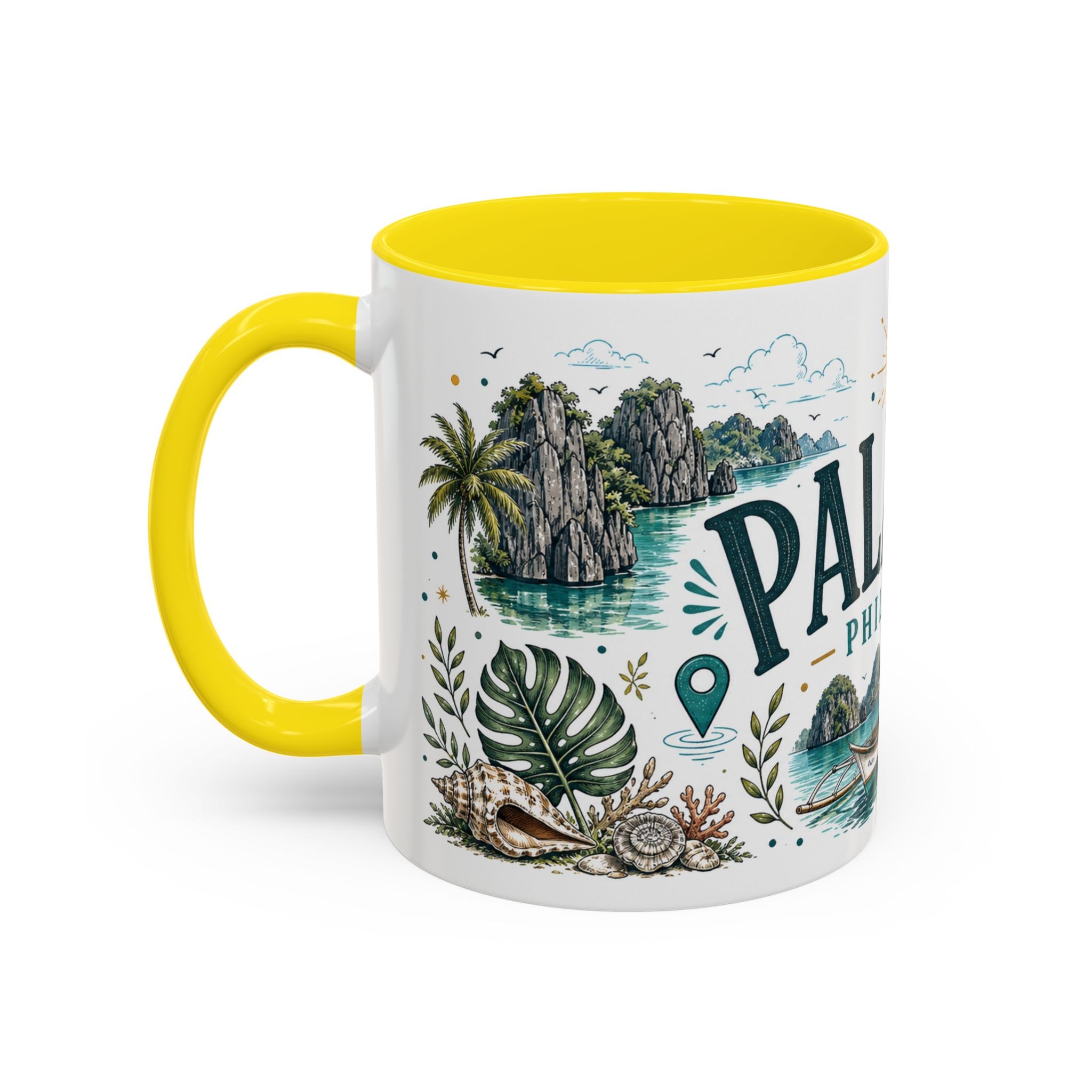Palawan Coffee Mug | Travel Destination Souvenir Gift | Accent Color Ceramic 11oz 15oz