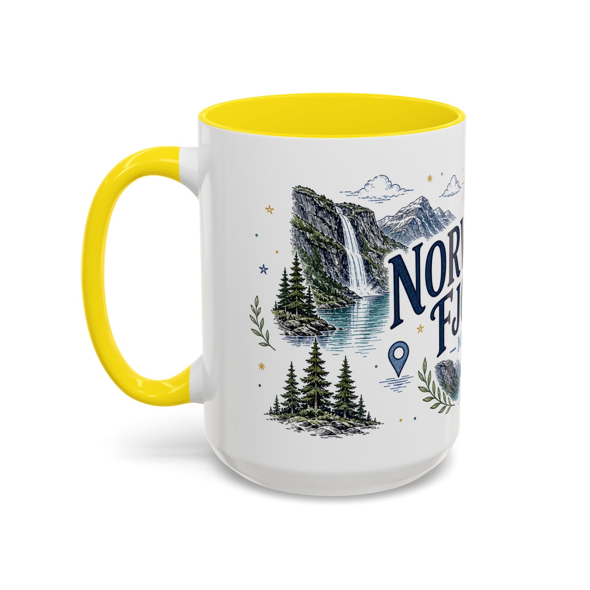 Norwegian Fjords Coffee Mug | Travel Destination Souvenir Gift | Accent Color Ceramic 11oz 15oz