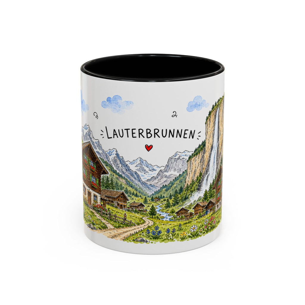 Lauterbrunnen Illustrated Travel Mug | Switzerland Souvenir Accent Coffee Mug | 11oz 15oz Ceramic Cup