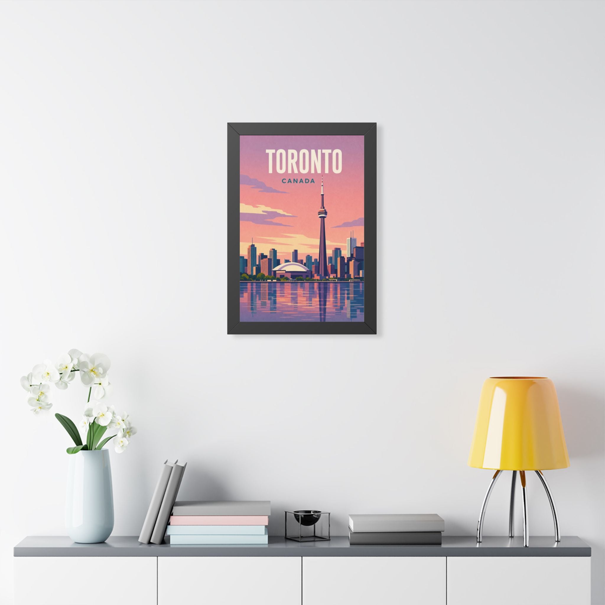 Toronto Skyline Canada Framed Poster | Vintage Travel Wall Art | Black Walnut White Frame | 16x24 20x30