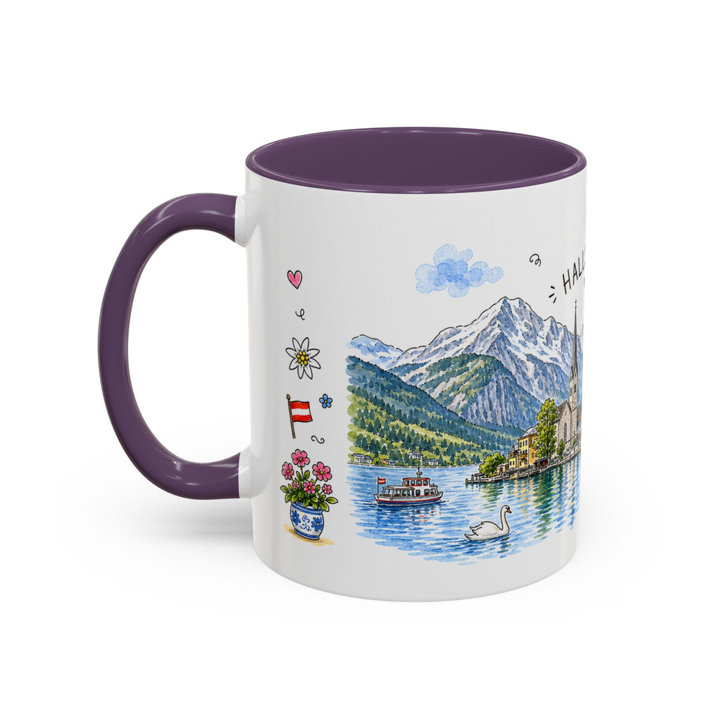 Hallstatt Illustrated Travel Mug | Austria Souvenir Accent Coffee Mug | 11oz 15oz Ceramic Cup