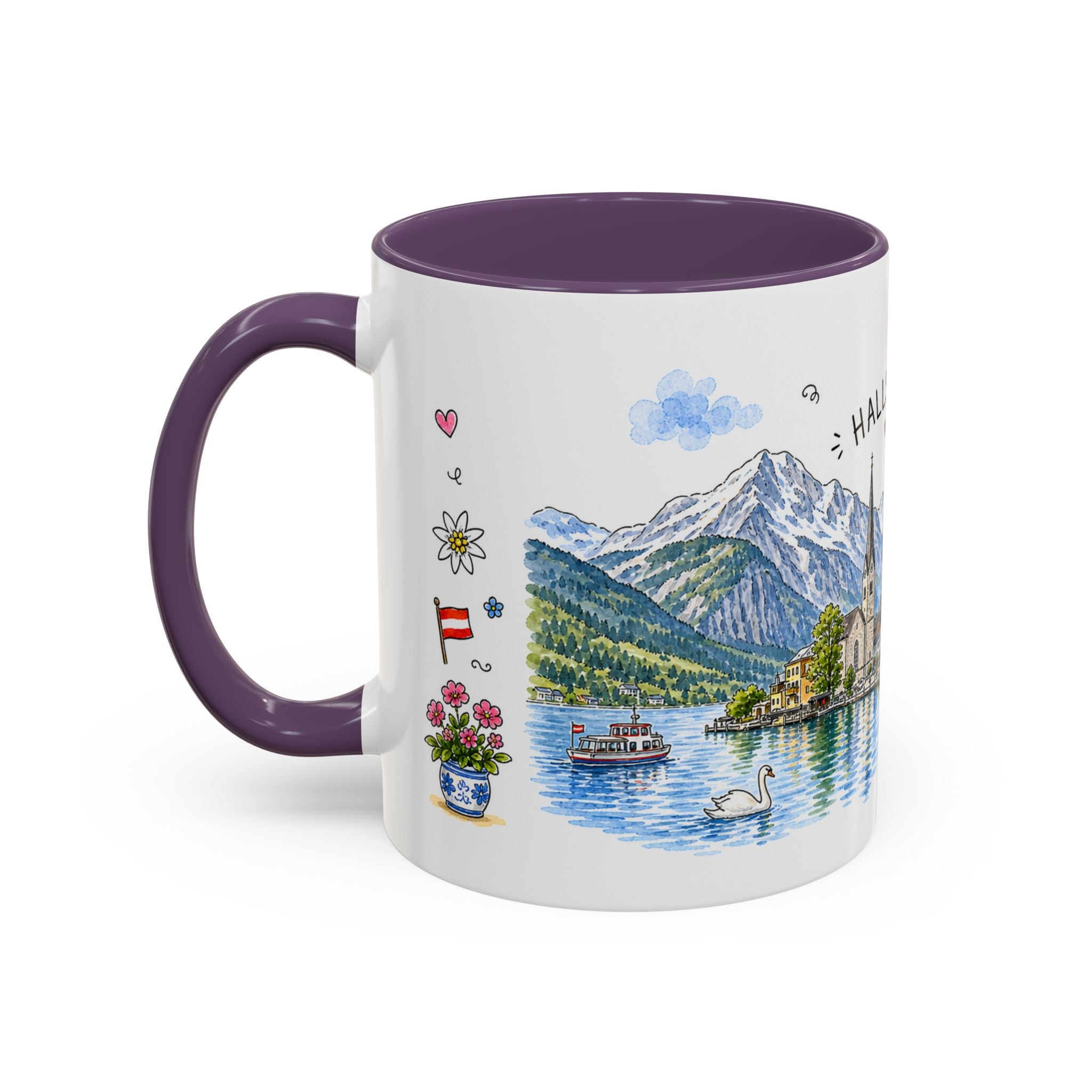 Hallstatt Illustrated Travel Mug | Austria Souvenir Accent Coffee Mug | 11oz 15oz Ceramic Cup