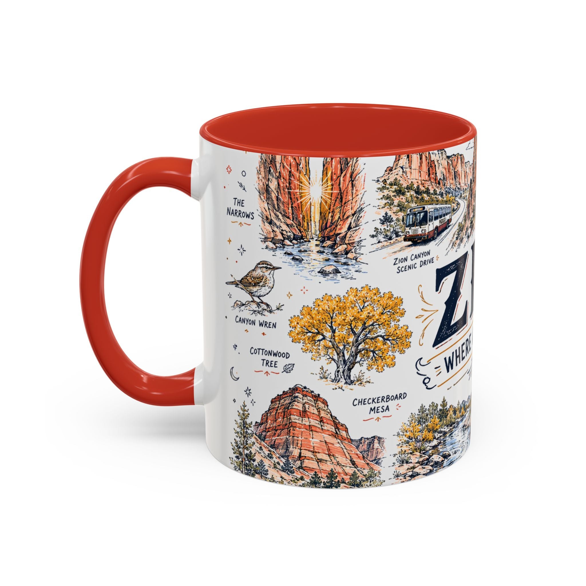 Zion National Park Coffee Mug | Hiking Camping Nature Gift | Accent Color Ceramic 11oz 15oz