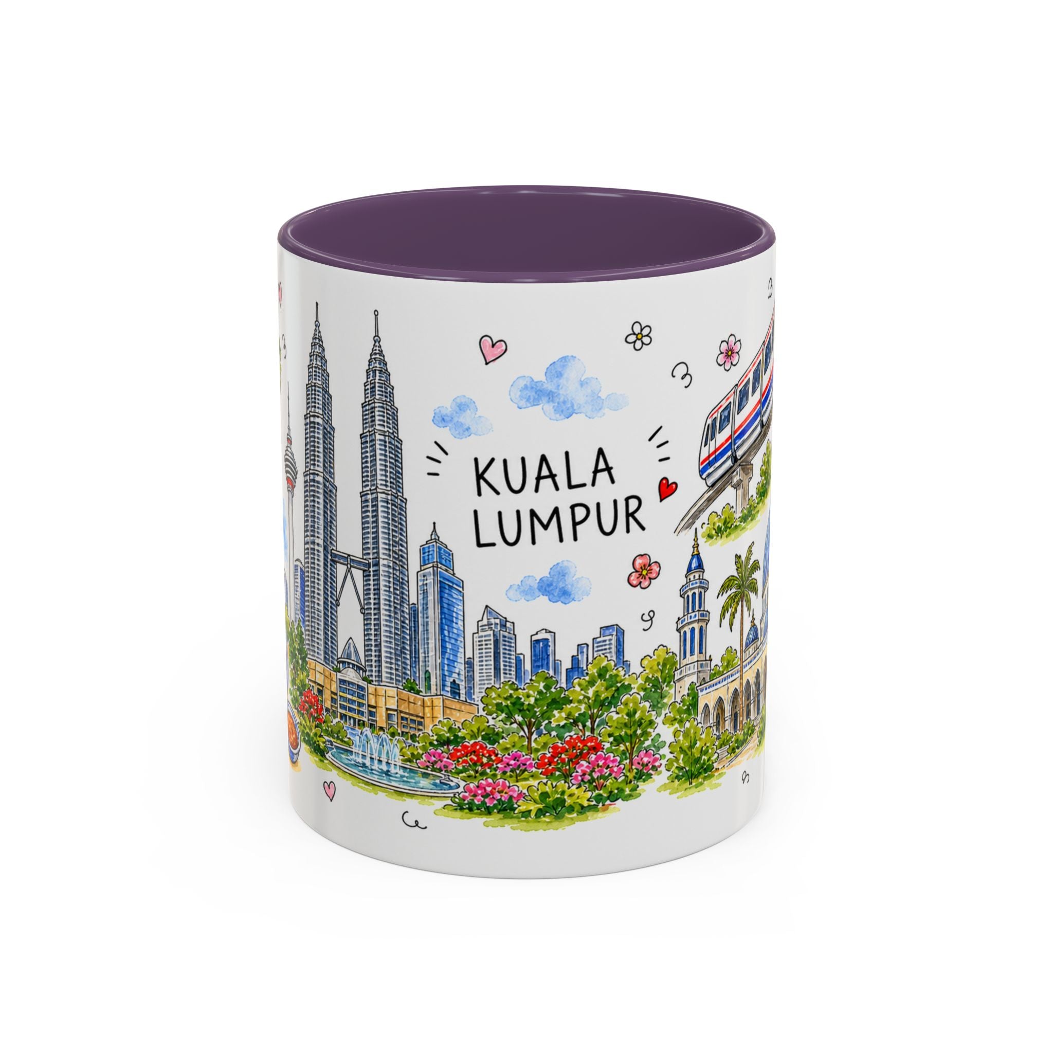 Kuala Lumpur Illustrated Travel Mug | City Souvenir Accent Coffee Mug | 11oz 15oz Ceramic Cup