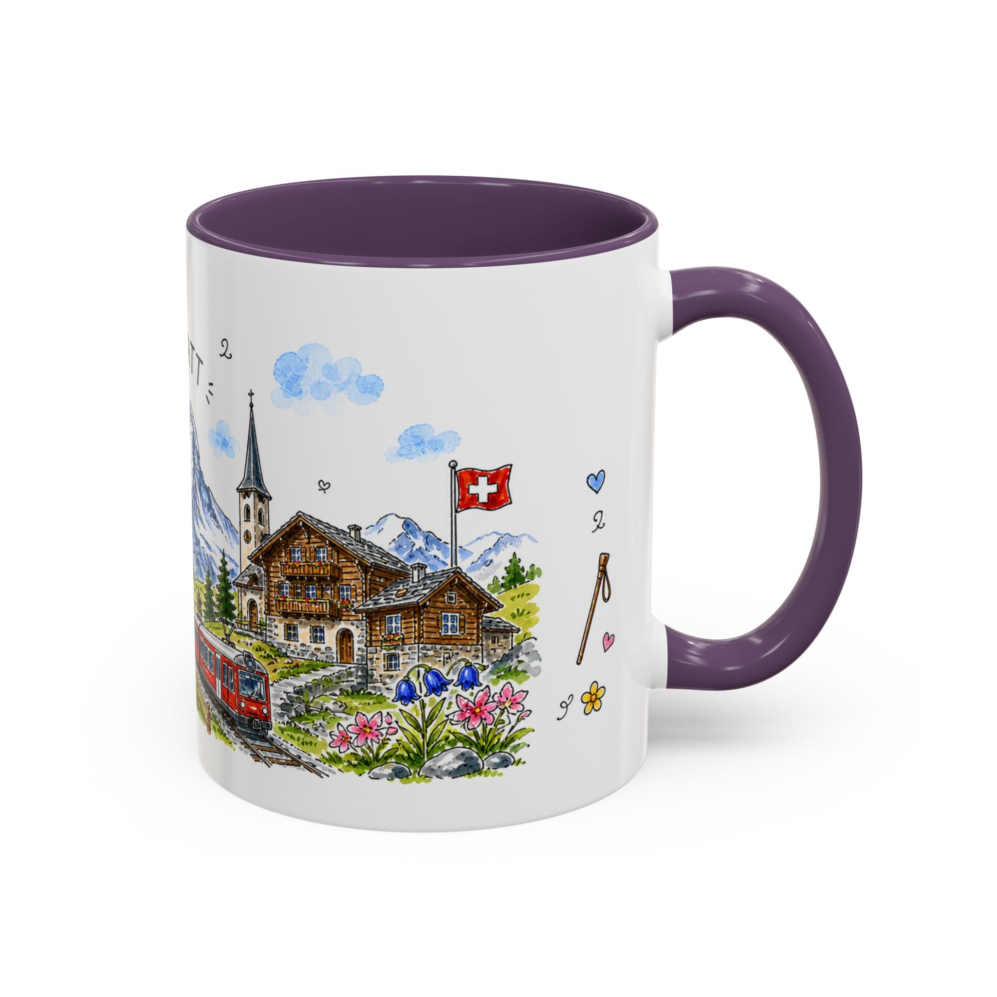 Zermatt Illustrated Travel Mug | Switzerland Souvenir Accent Coffee Mug | 11oz 15oz Ceramic Cup