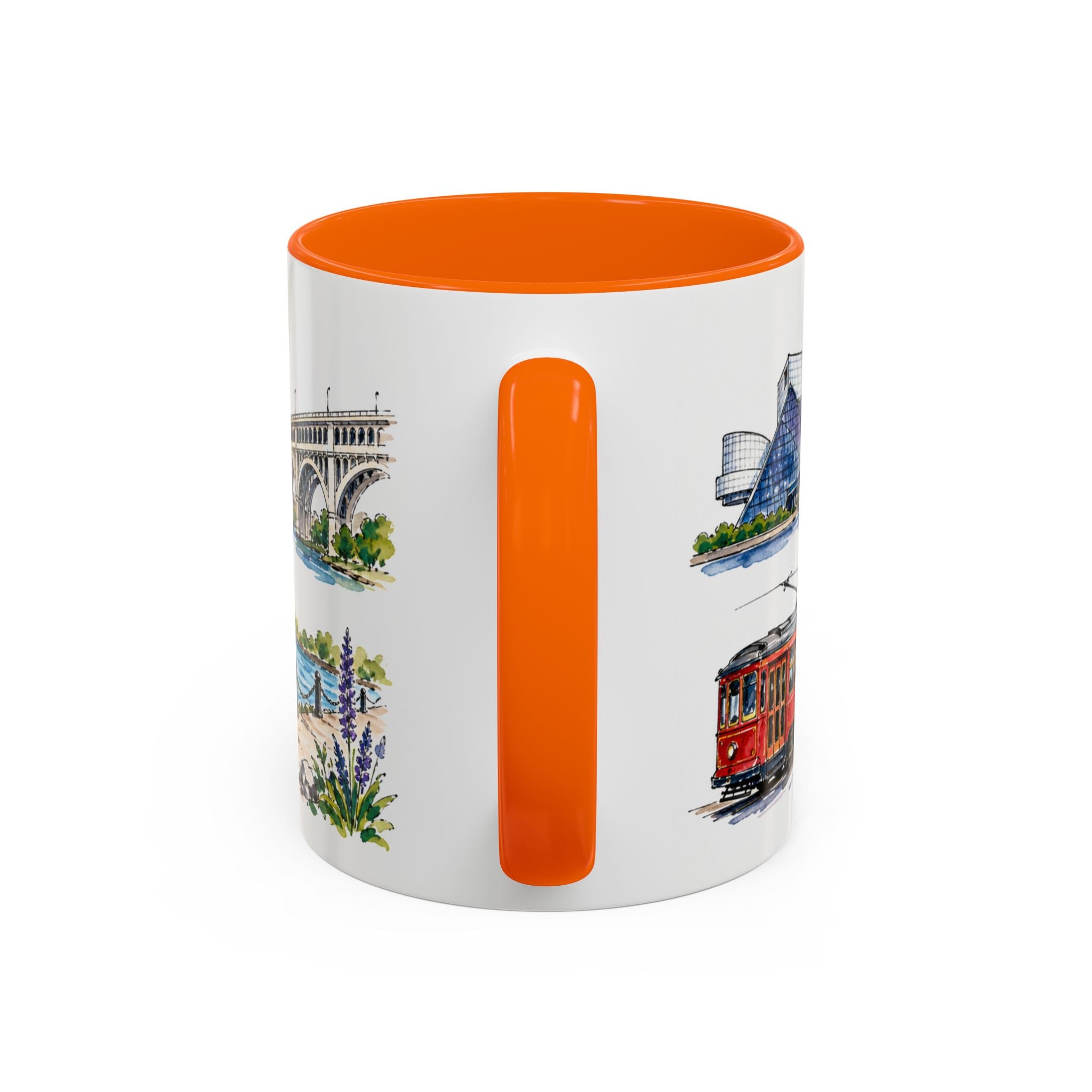 Cleveland Illustrated Travel Mug | City Souvenir Accent Coffee Mug | 11oz 15oz Ceramic Cup