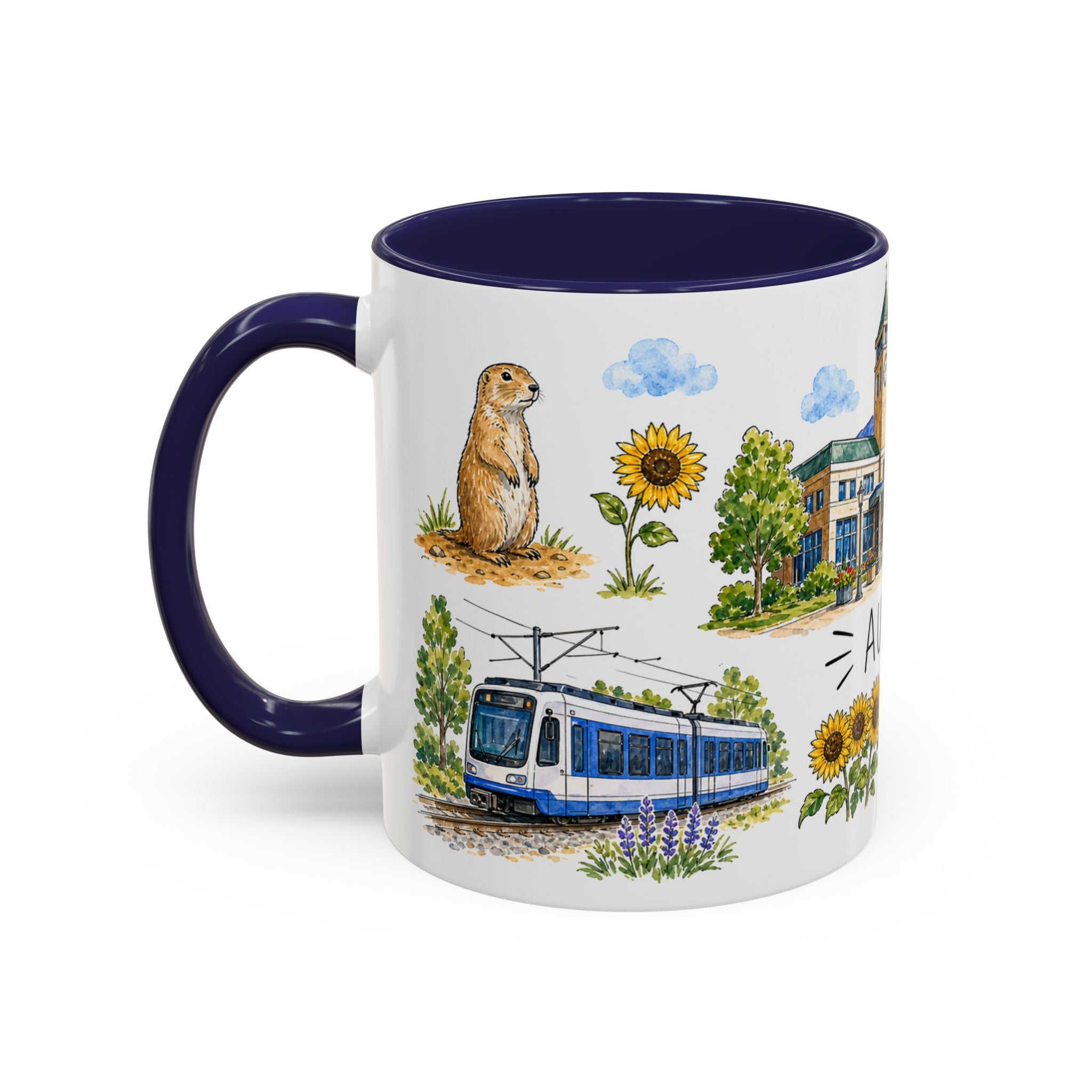 Aurora Illustrated Travel Mug | City Souvenir Accent Coffee Mug | 11oz 15oz Ceramic Cup