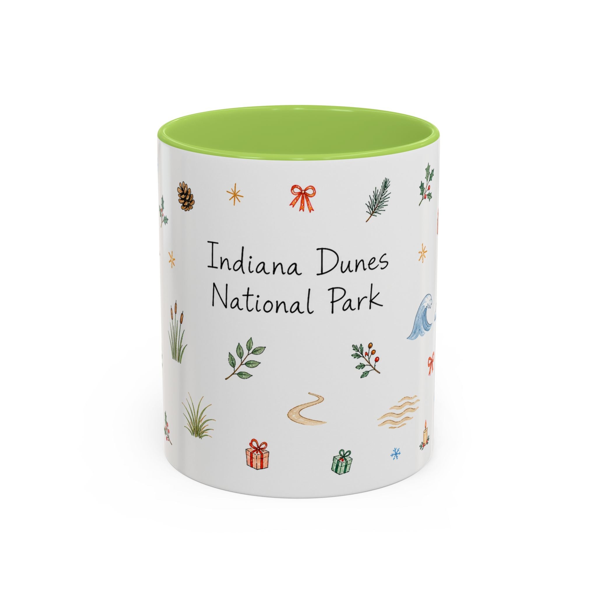 Indiana Dunes National Park Christmas Mug | Watercolor Travel Souvenir | Holiday Gift | Accent Ceramic Coffee Cup 11oz 15oz