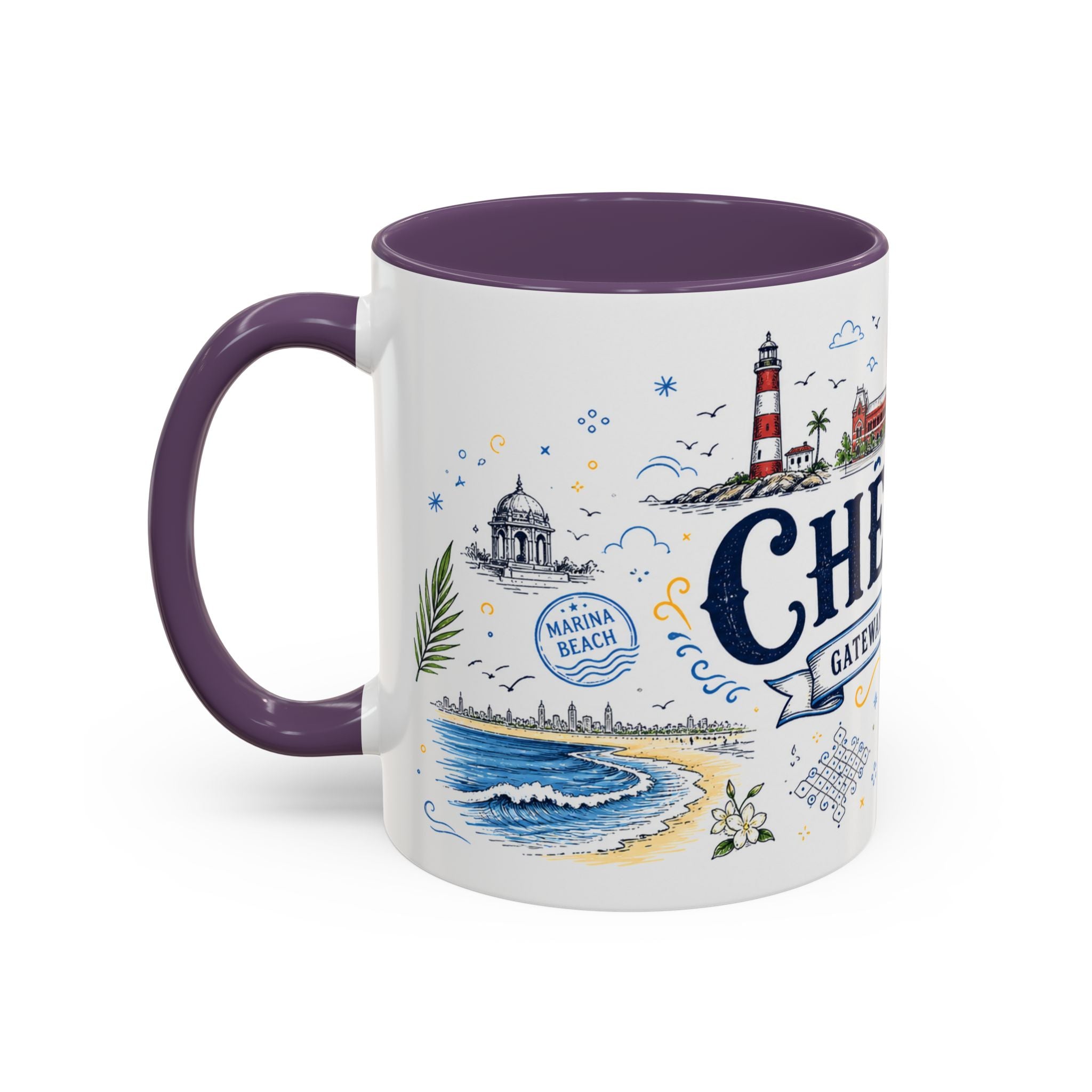 Chennai Coffee Mug | India Souvenir Travel Gift | Accent Color Ceramic 11oz 15oz