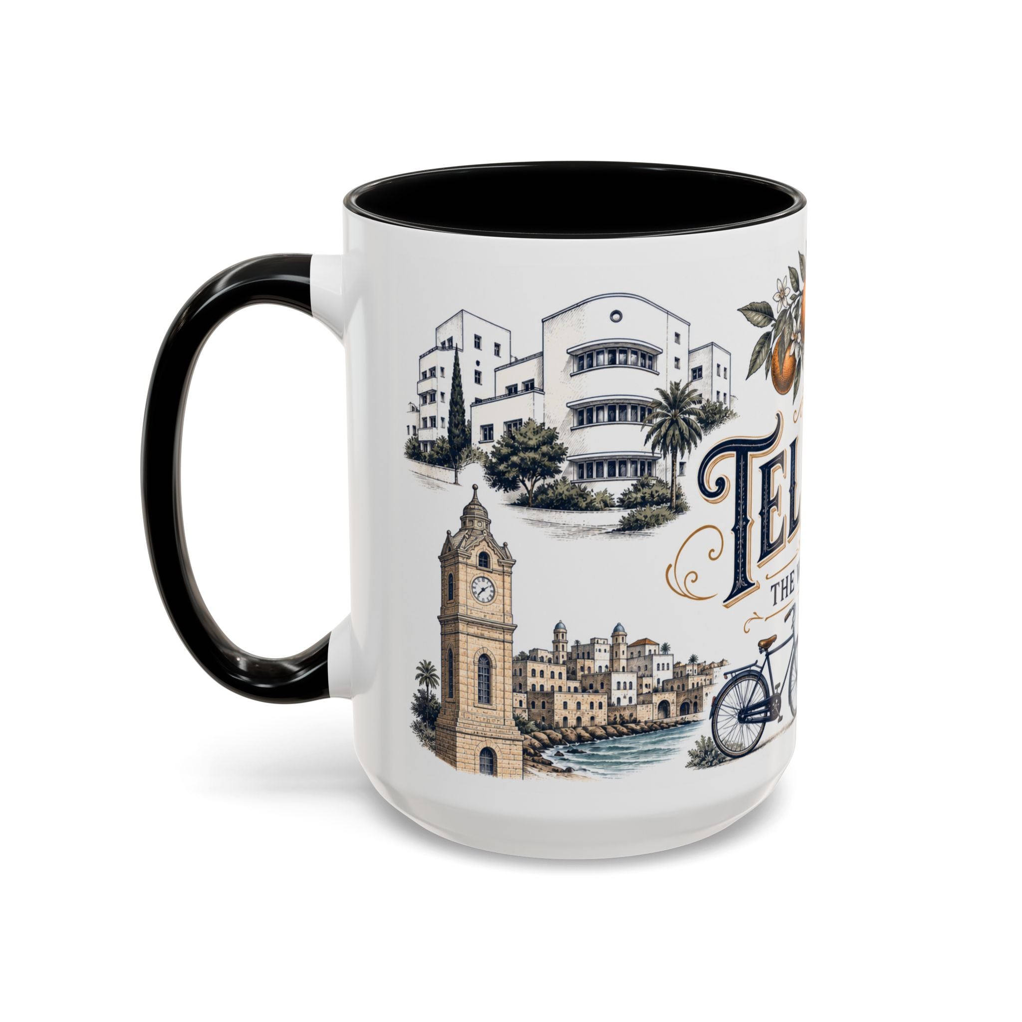 Tel Aviv Coffee Mug | Israel Travel Souvenir | Vintage Illustrated City Gift | 11 oz 15 oz Accent Mug