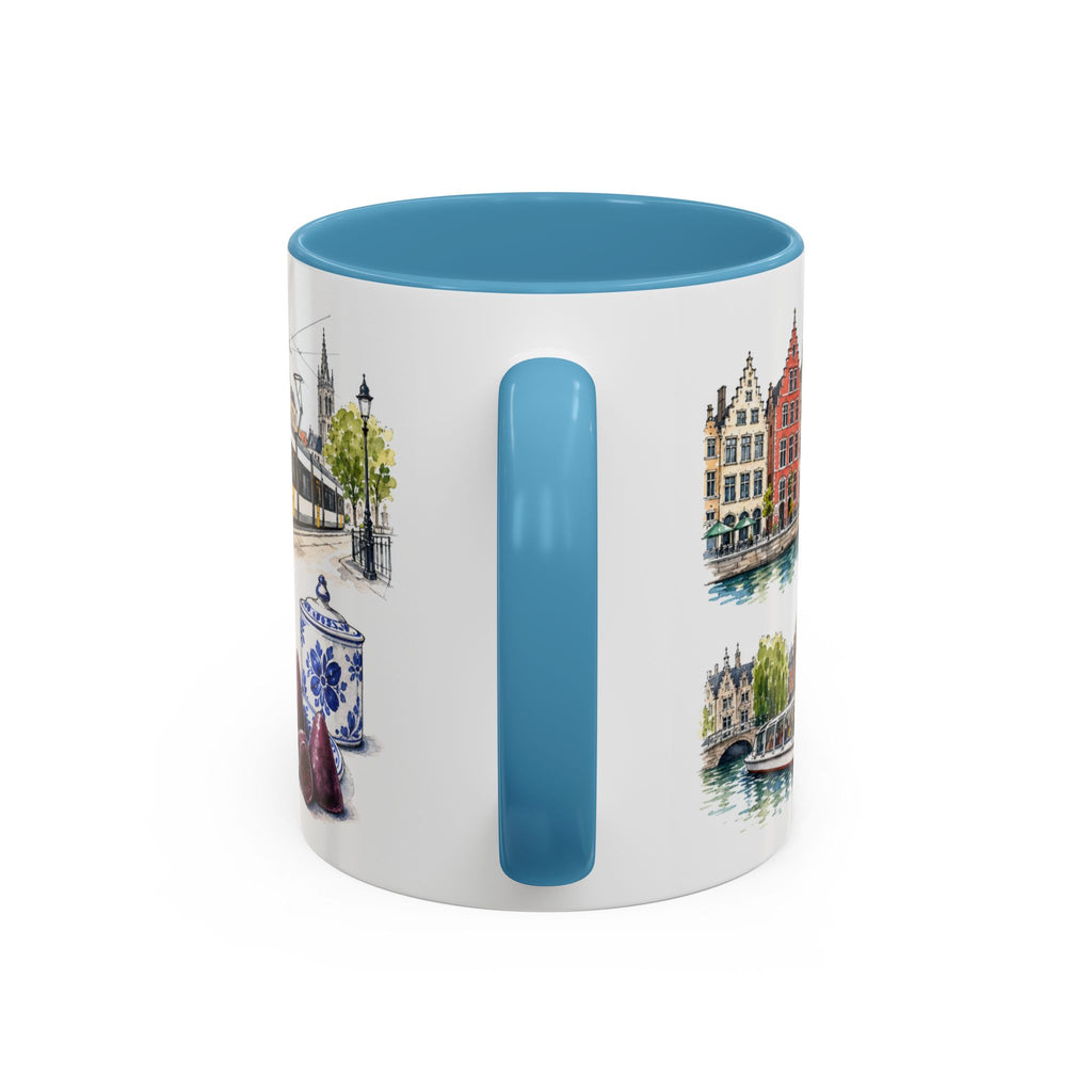 Ghent Illustrated Travel Mug | City Souvenir Accent Coffee Mug | 11oz 15oz Ceramic Cup