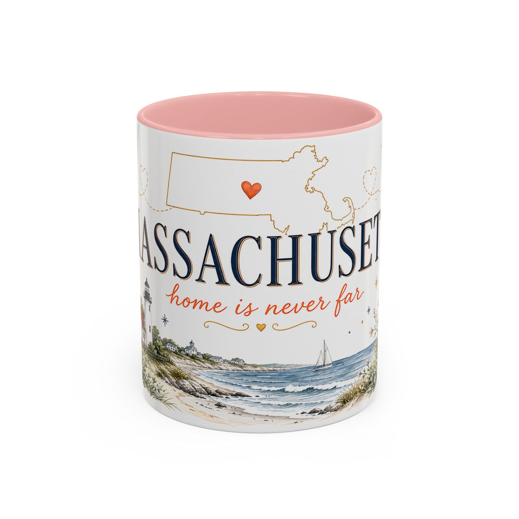 Massachusetts State Map Mug | Coastal Scene, Botanical Accents (11oz, 15oz)