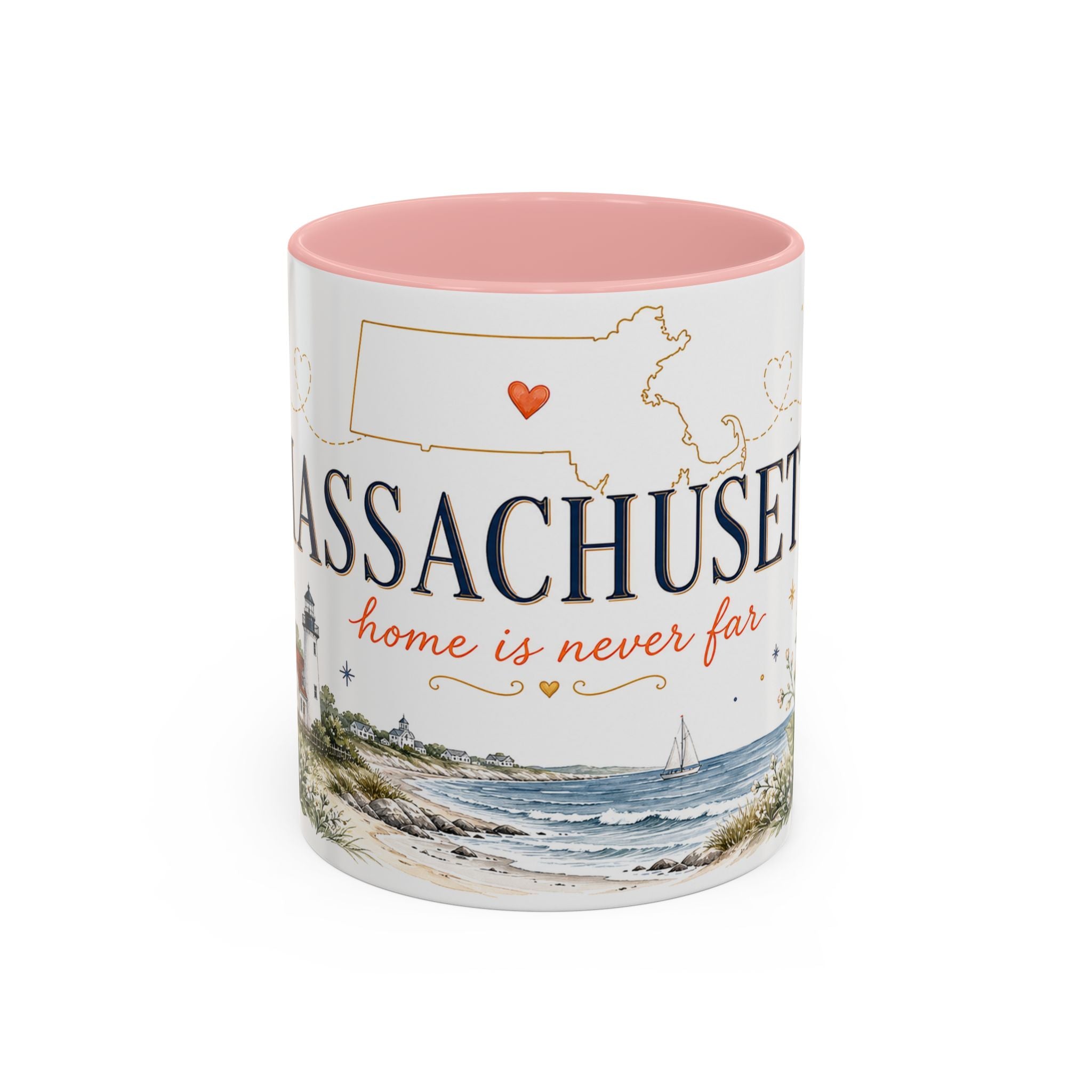 Massachusetts State Map Mug | Coastal Scene, Botanical Accents (11oz, 15oz)
