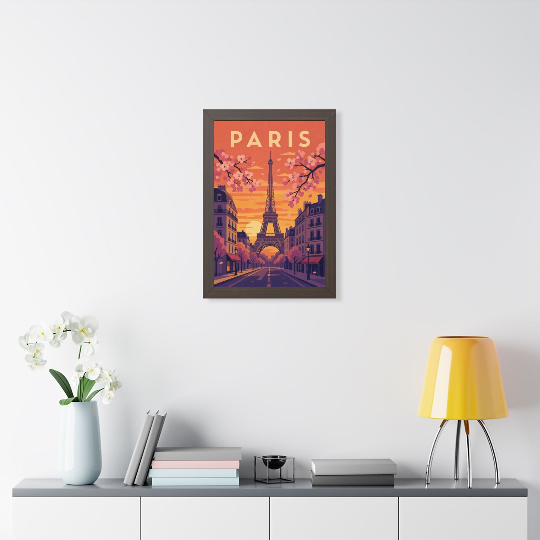 Paris in Spring France Framed Poster | Vintage Travel Wall Art | Black Walnut White Frame | 16x24 20x30