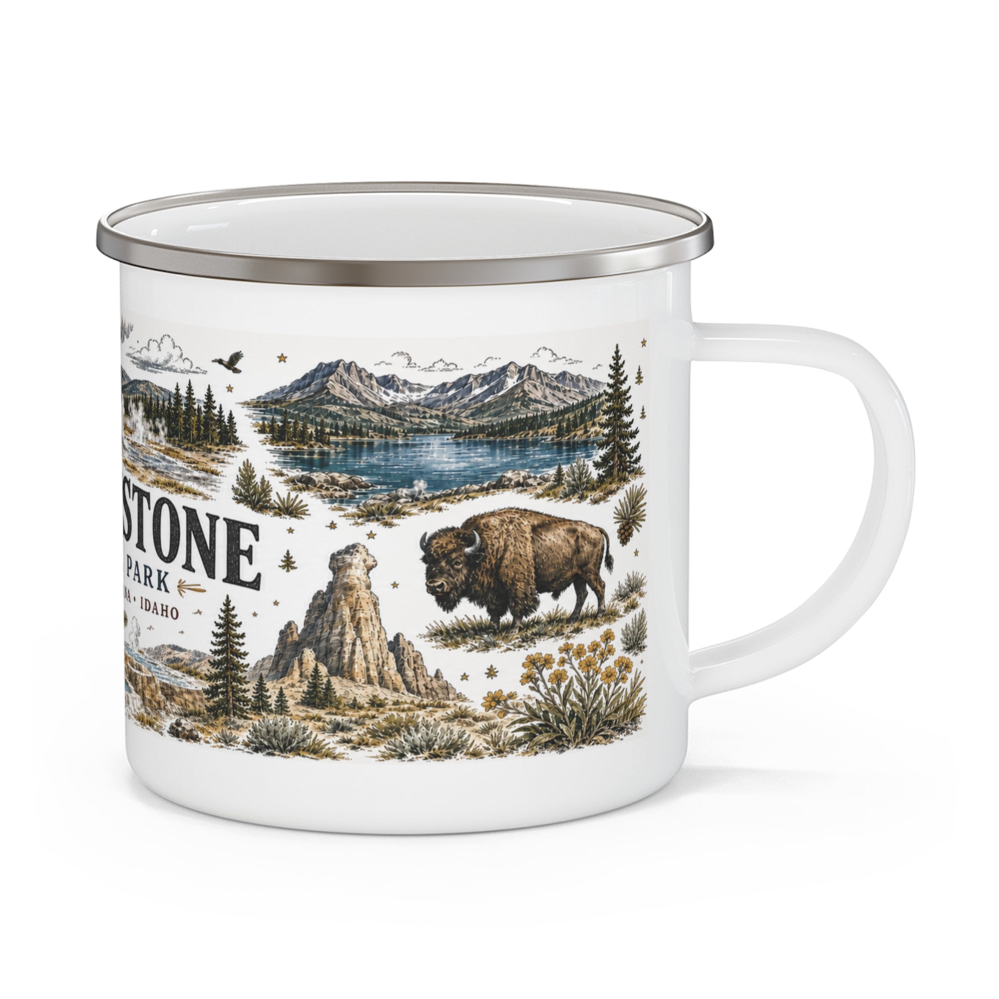 Yellowstone National Park Vintage Enamel Camping Mug | 12oz National Park Hiking Gift