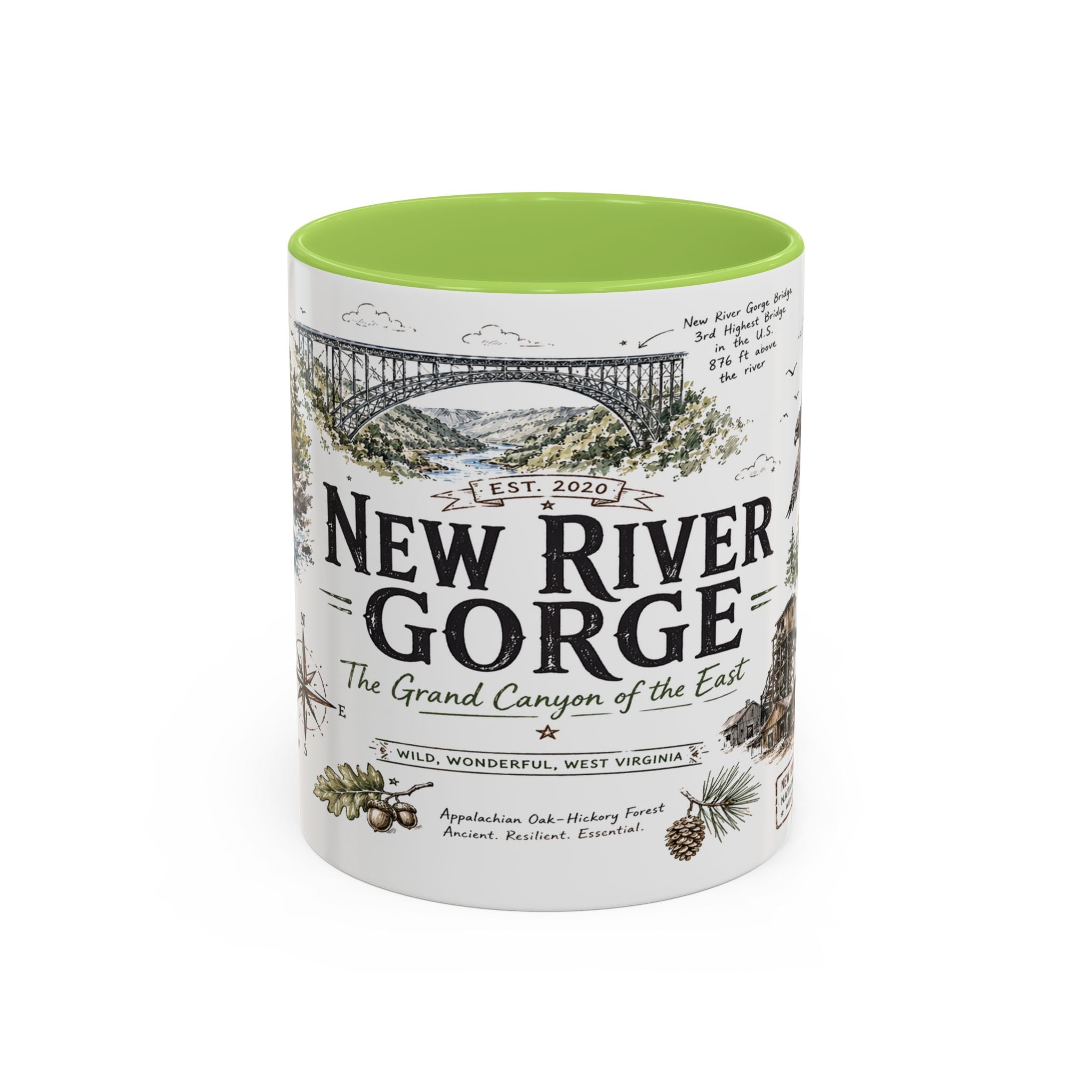 New River Gorge National Park Coffee Mug | West Virginia River Canyon Climbing Gift | Accent Color Ceramic 11oz 15oz