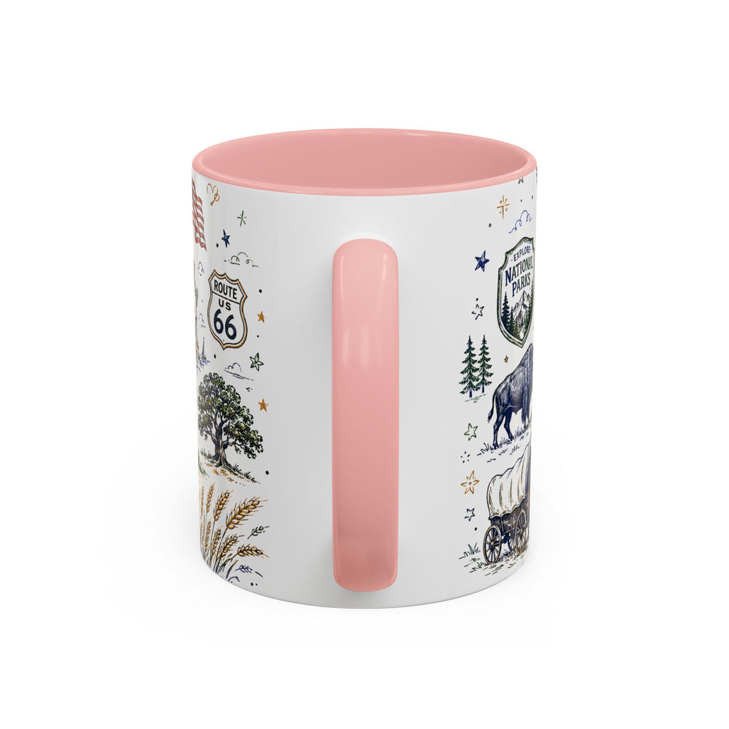America the Beautiful Coffee Mug | Patriotic USA Gift | Accent Color Ceramic 11oz 15oz