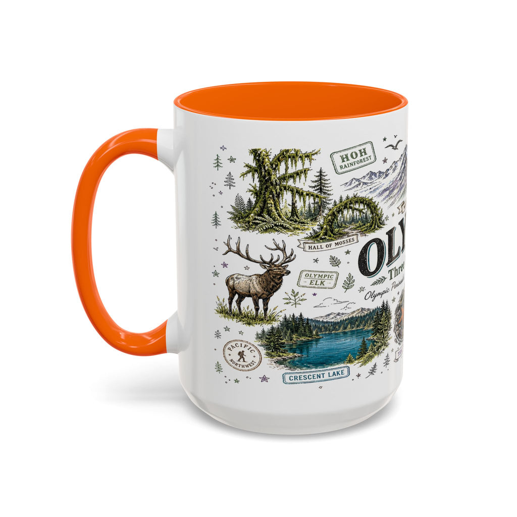 Olympic Coffee Mug | National Park Hiking Rainforest Gift | Accent Color Ceramic 11oz 15oz