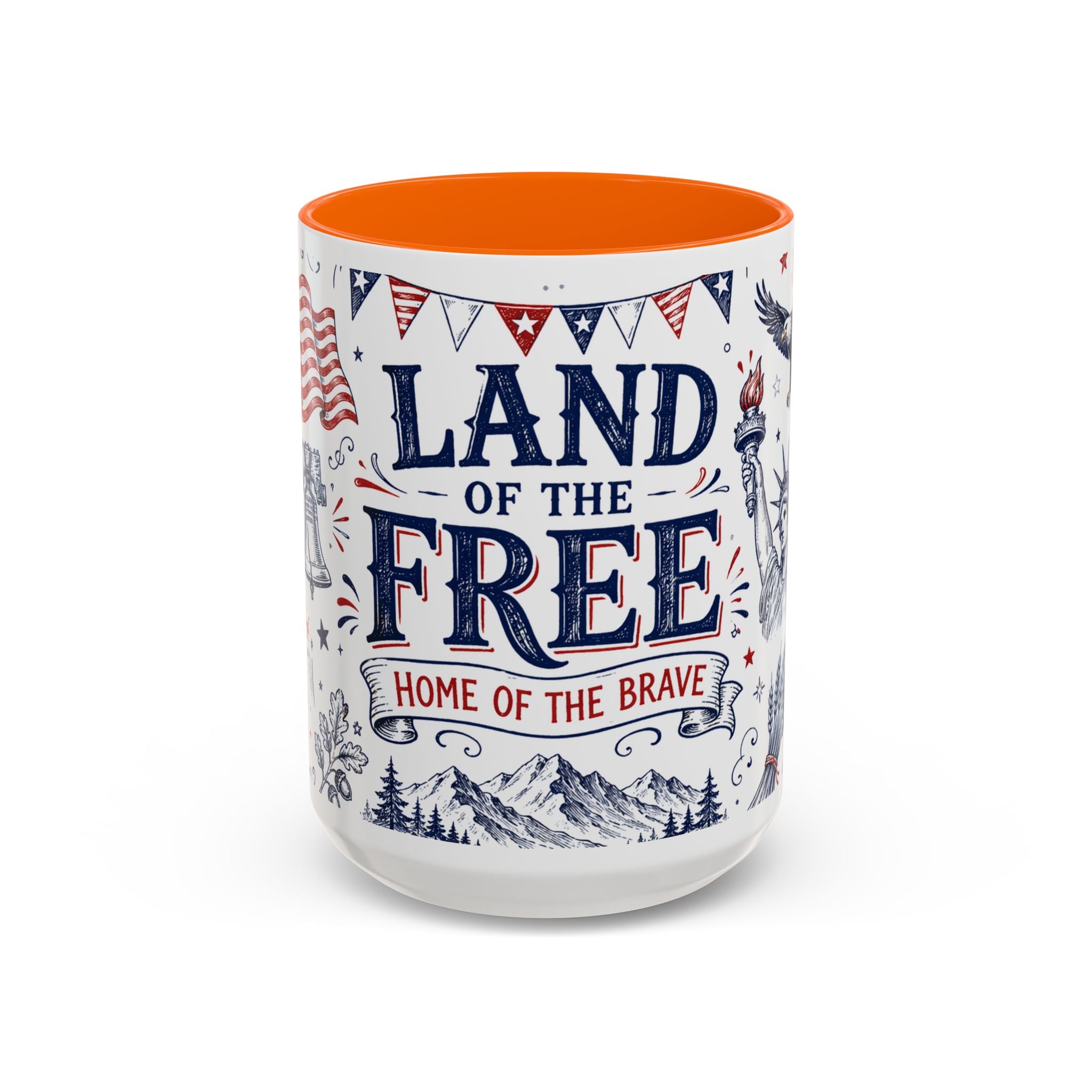 Land of the Free Coffee Mug | Home of the Brave 4th of July Gift | Accent Color Ceramic 11oz 15oz