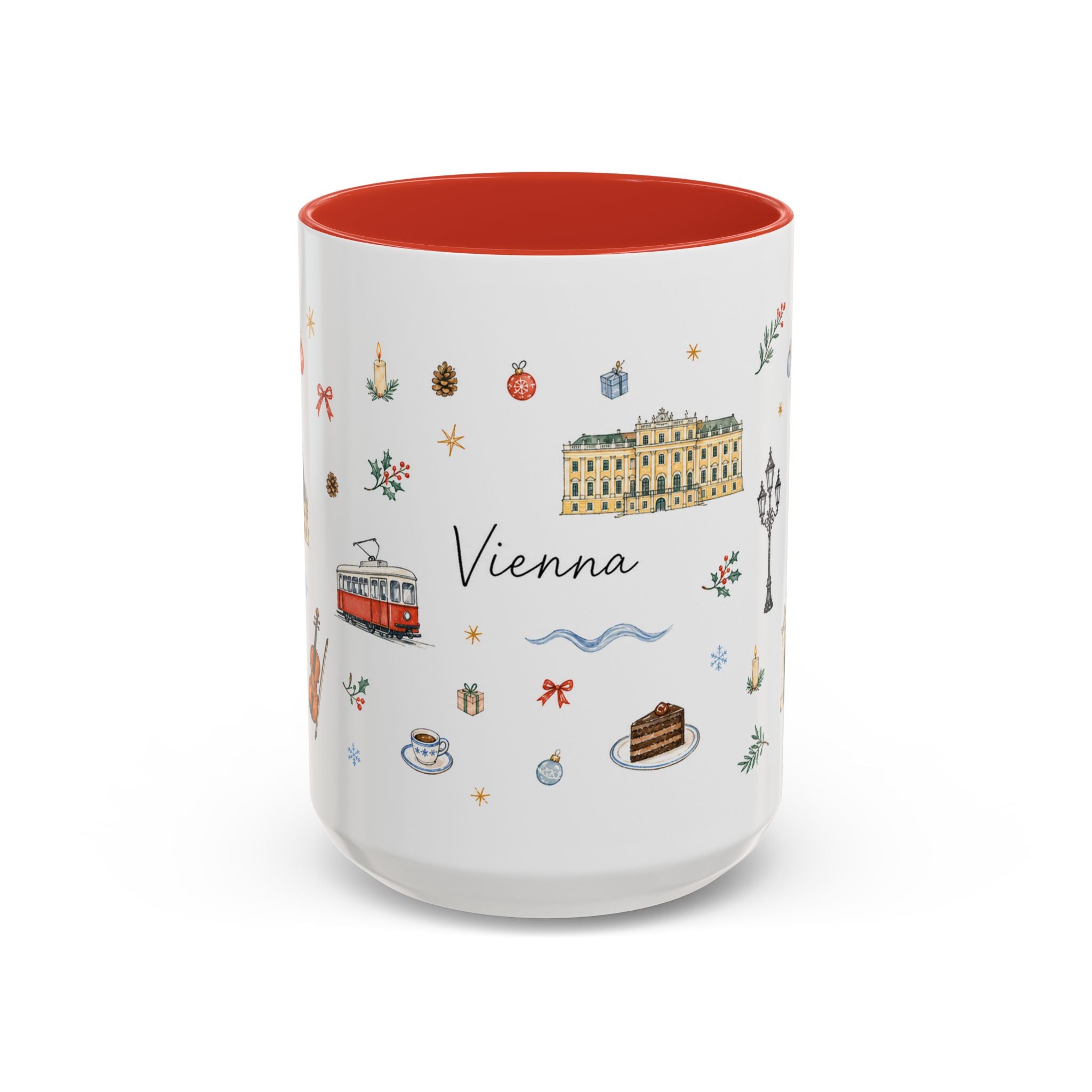 Vienna Christmas Mug | Watercolor Travel Souvenir | Holiday Gift | Accent Ceramic Coffee Cup 11oz 15oz