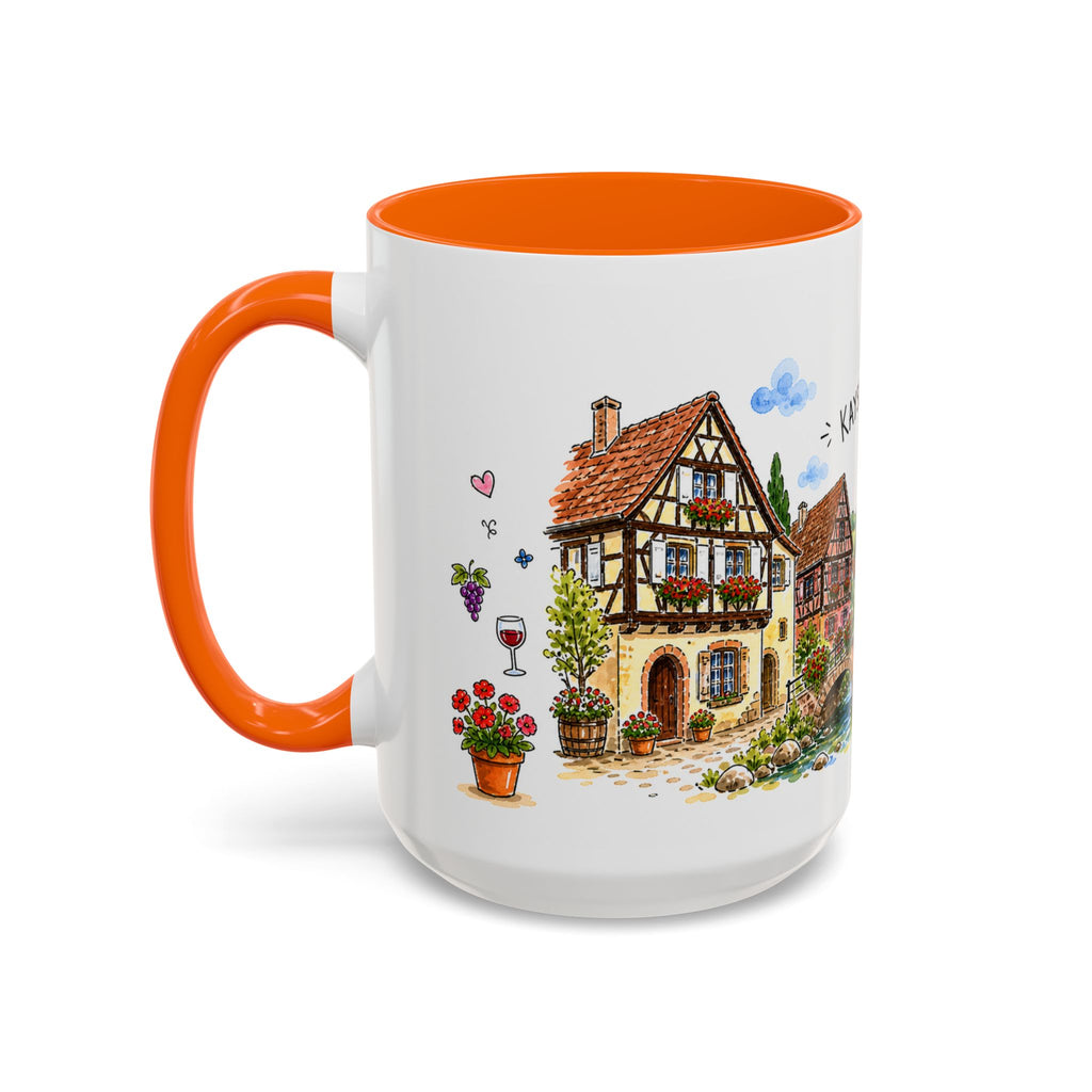 Kaysersberg Illustrated Travel Mug | France Souvenir Accent Coffee Mug | 11oz 15oz Ceramic Cup