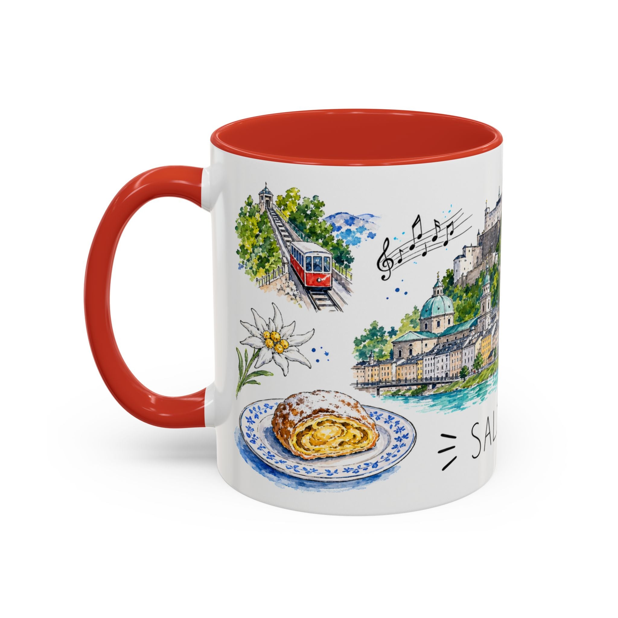 Salzburg Illustrated Travel Mug | City Souvenir Accent Coffee Mug | 11oz 15oz Ceramic Cup