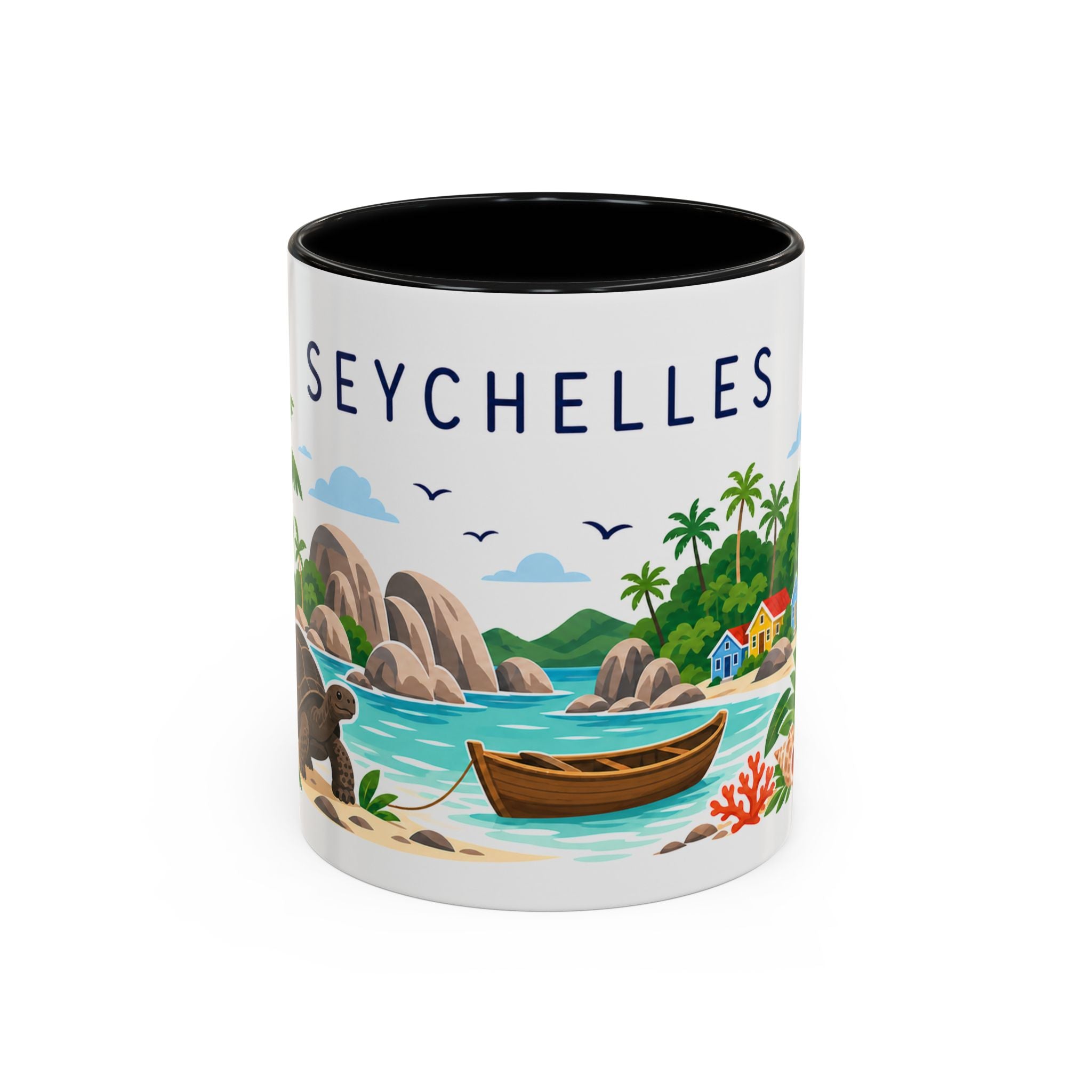 Seychelles Coffee Mug | Travel Destination Souvenir Gift | Accent Color Ceramic 11oz 15oz