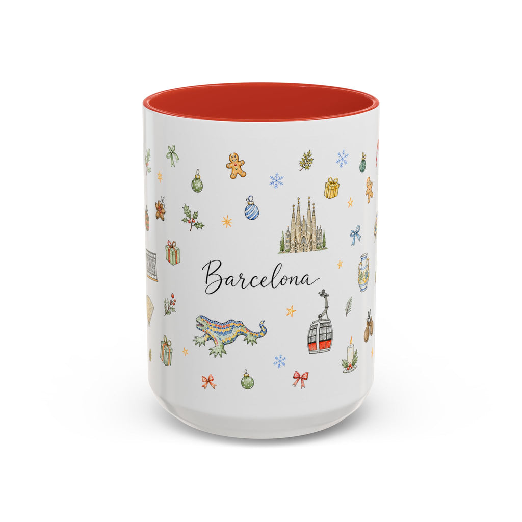 Barcelona Christmas Mug | Watercolor City Souvenir, Ceramic Coffee Cup (11oz/15oz)