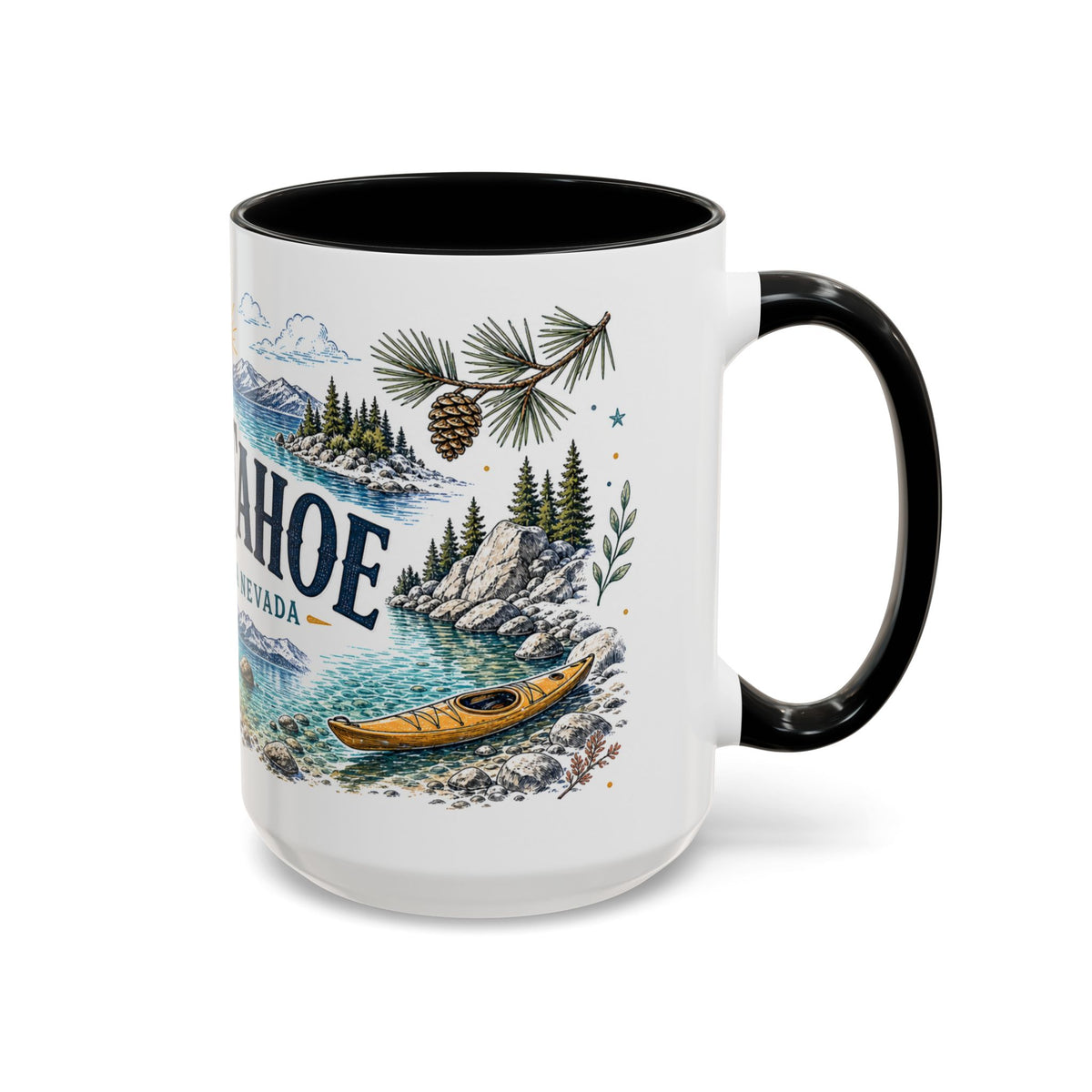 Lake Tahoe Mug, California Nevada Travel Souvenir, Bucket List Gift, Accent Ceramic Coffee Mug 11oz 15oz