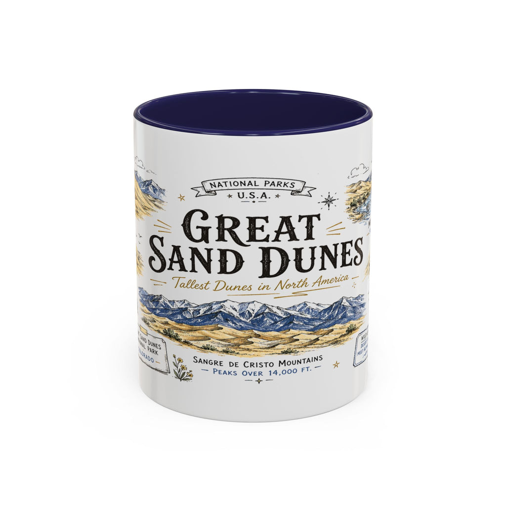 Great Sand Dunes National Park Coffee Mug | Colorado Desert Mountain Dunes Gift | Accent Color Ceramic 11oz 15oz
