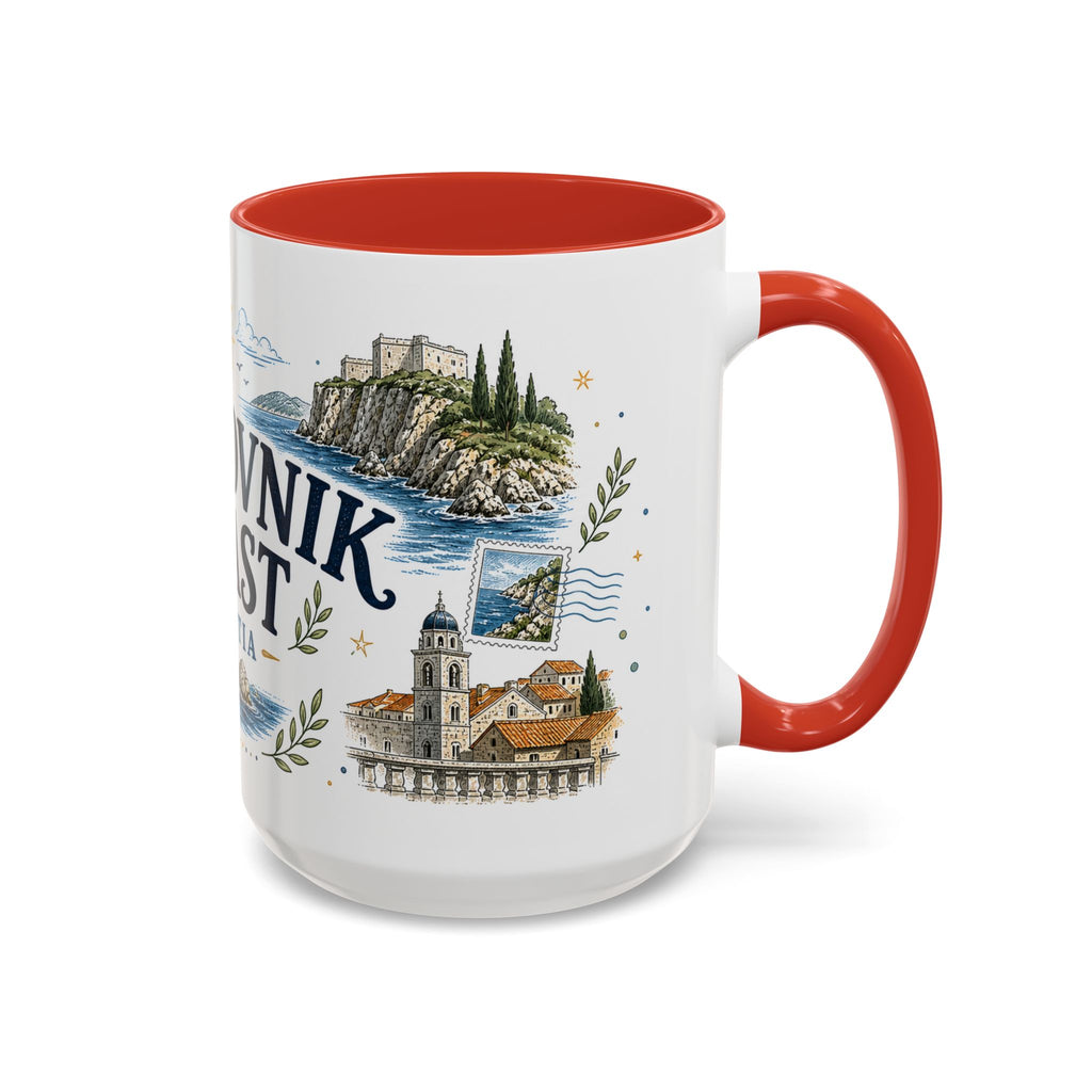 Dubrovnik Coast Coffee Mug | Travel Destination Souvenir Gift | Accent Color Ceramic 11oz 15oz