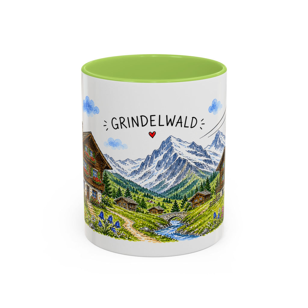 Grindelwald Illustrated Travel Mug | Switzerland Souvenir Accent Coffee Mug | 11oz 15oz Ceramic Cup