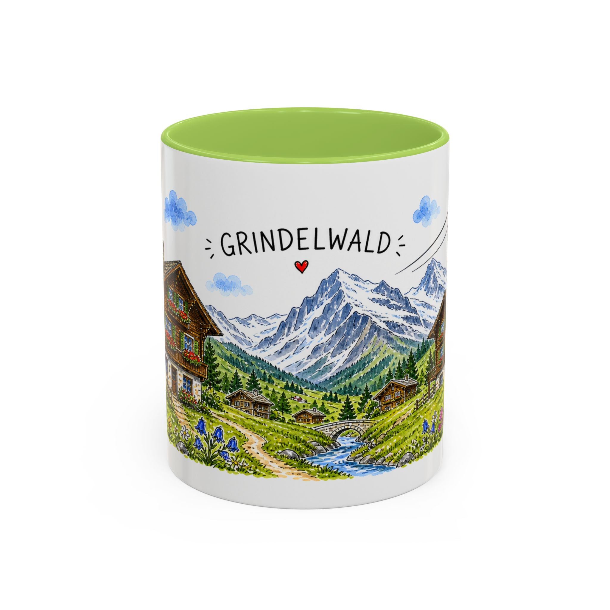 Grindelwald Illustrated Travel Mug | Switzerland Souvenir Accent Coffee Mug | 11oz 15oz Ceramic Cup