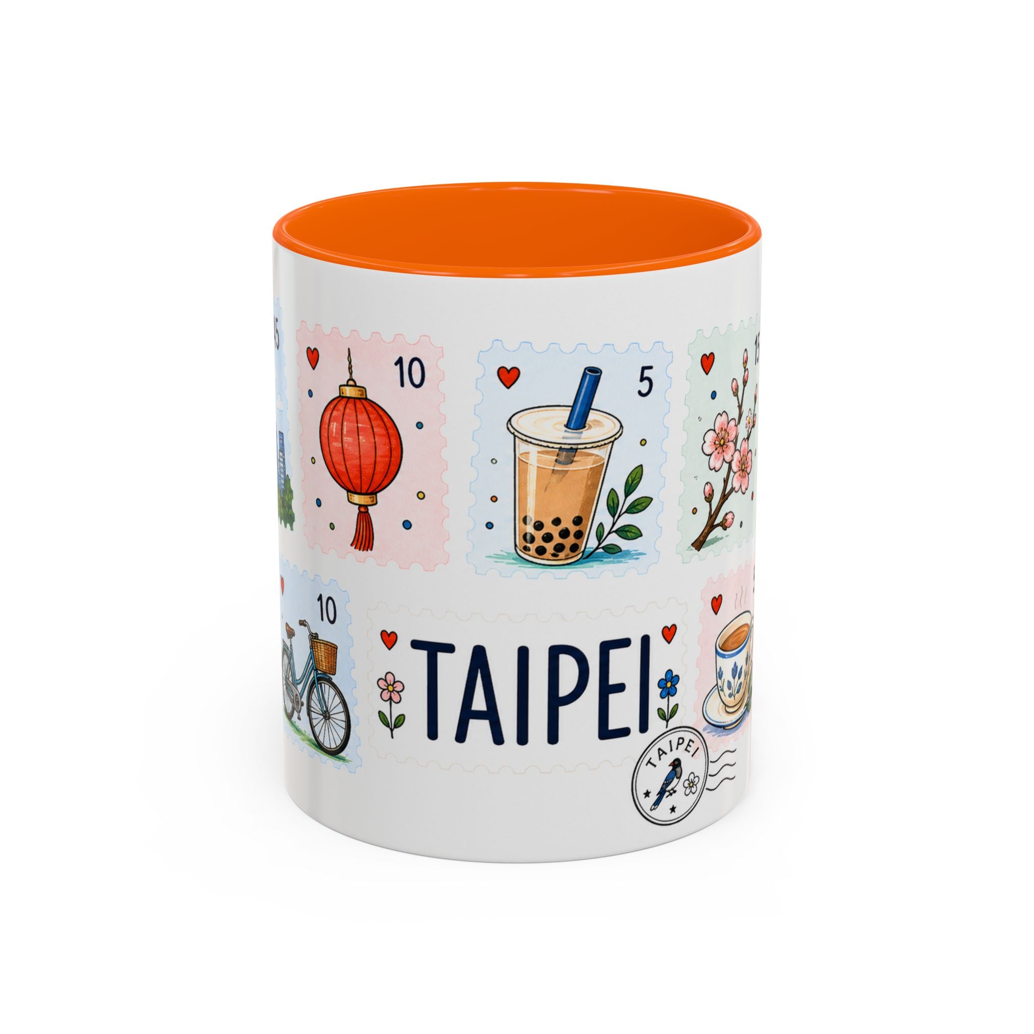 Taipei Coffee Mug | Postage Stamp Collage Mug | Travel Souvenir Accent Cup 11oz 15oz