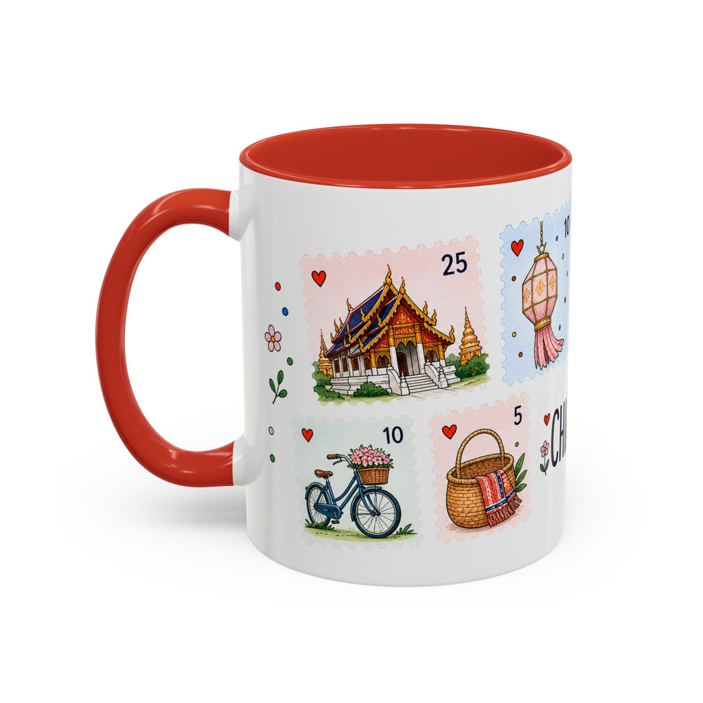 Chiang Mai Coffee Mug | Postage Stamp Collage Mug | Travel Souvenir Accent Cup 11oz 15oz