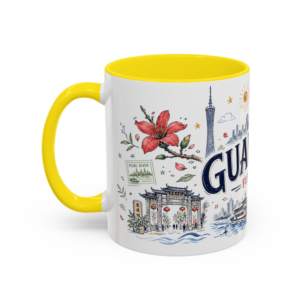 Guangzhou Coffee Mug | China Souvenir Travel Gift | Accent Color Ceramic 11oz 15oz
