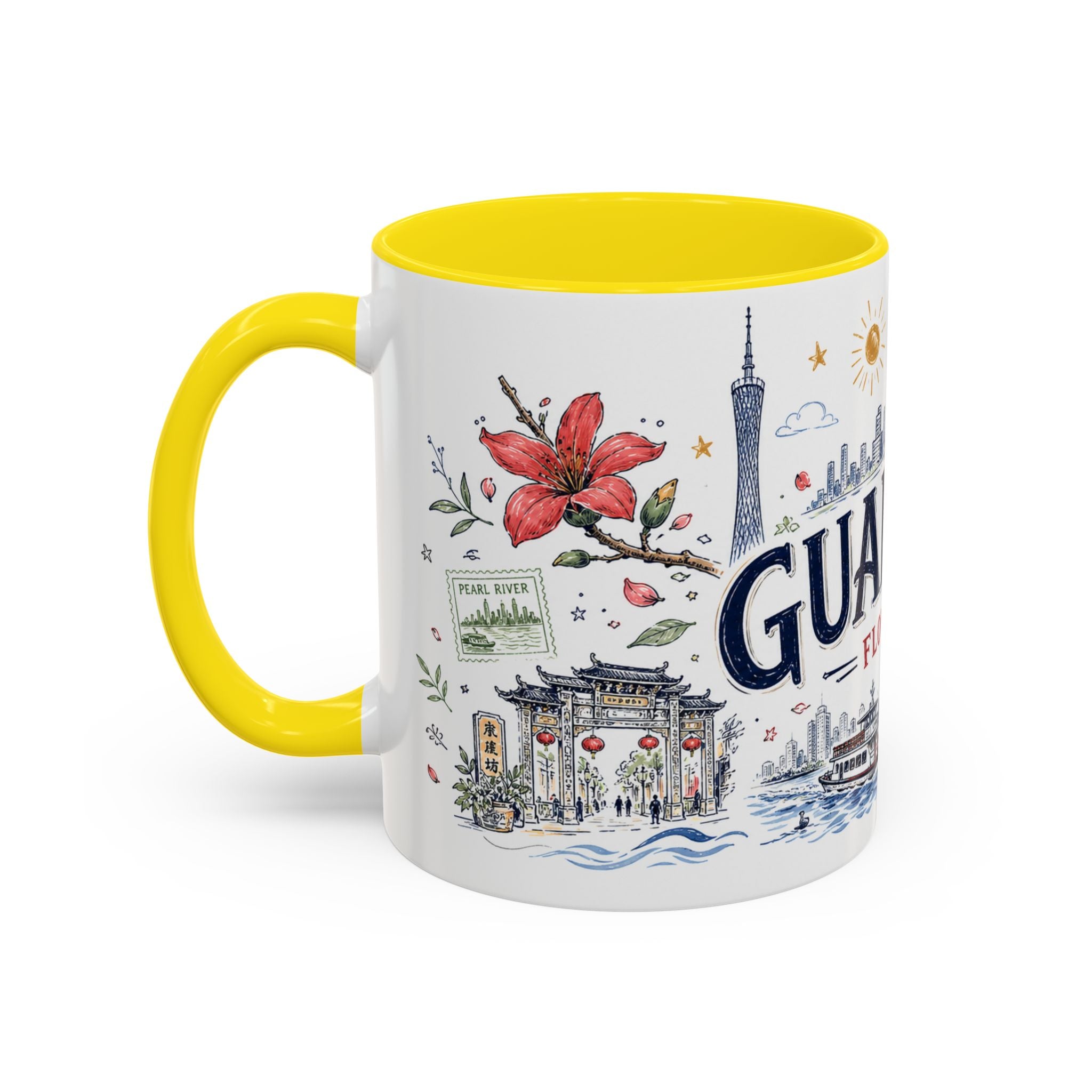 Guangzhou Coffee Mug | China Souvenir Travel Gift | Accent Color Ceramic 11oz 15oz