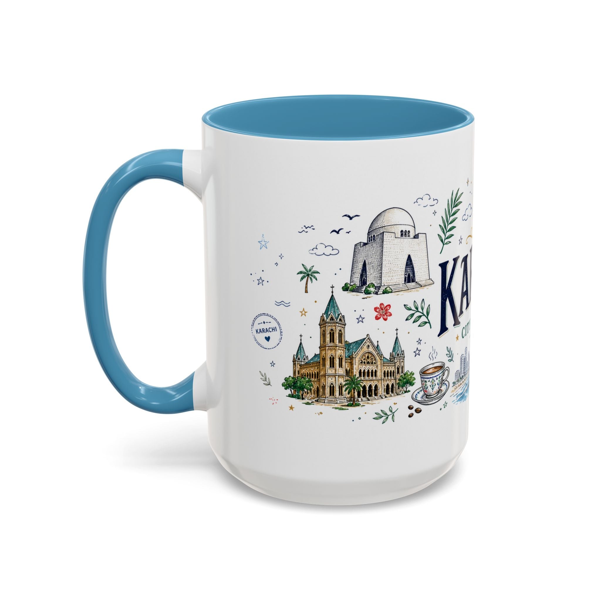 Karachi Coffee Mug | Pakistan Souvenir Travel Gift | Accent Color Ceramic 11oz 15oz