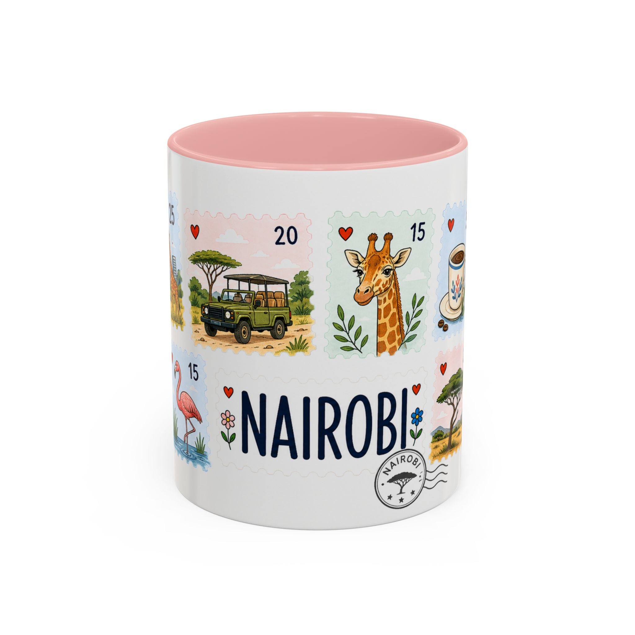 Nairobi Coffee Mug | Postage Stamp Collage Mug | Travel Souvenir Accent Cup 11oz 15oz