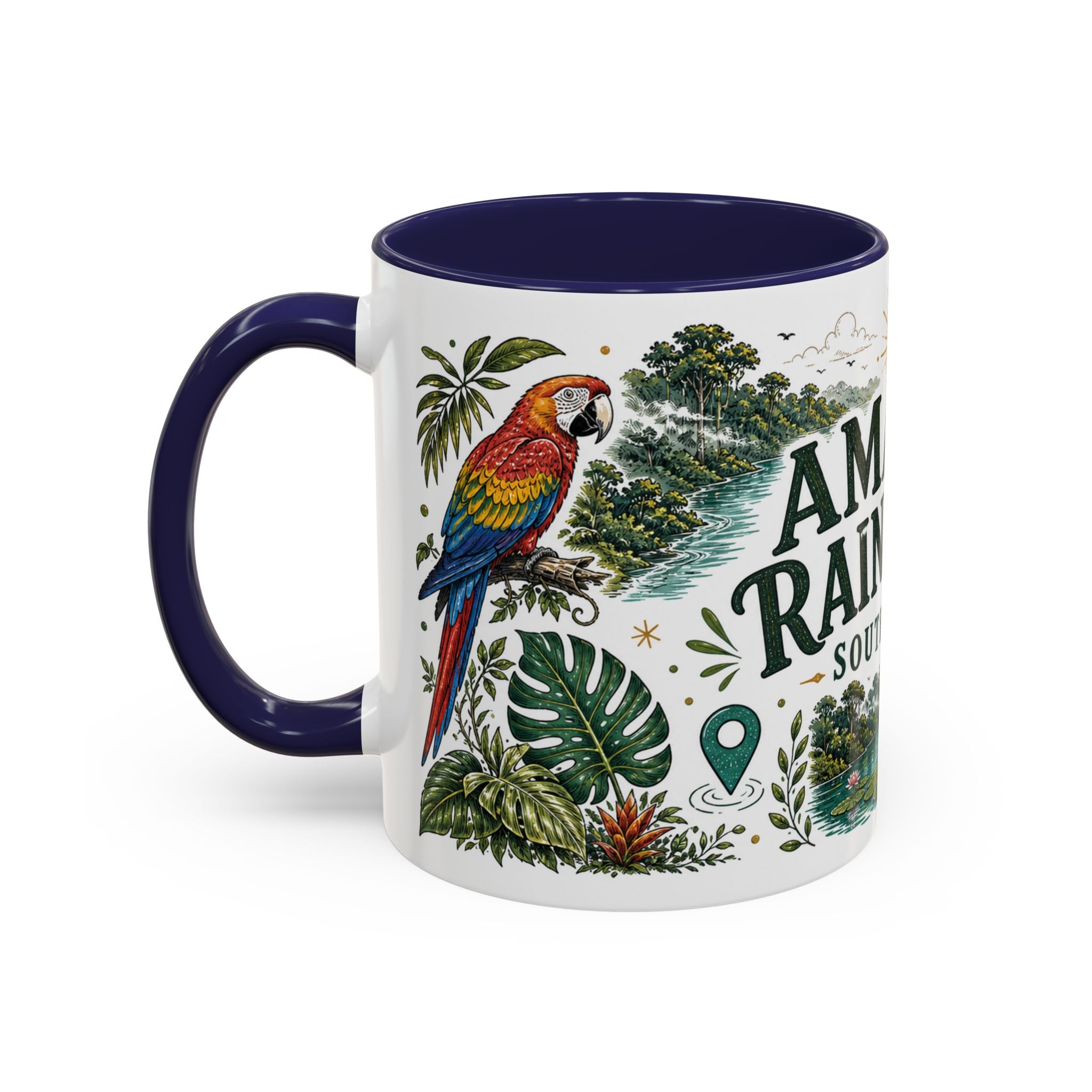 Amazon Rainforest Coffee Mug | Travel Destination Souvenir Gift | Accent Color Ceramic 11oz 15oz