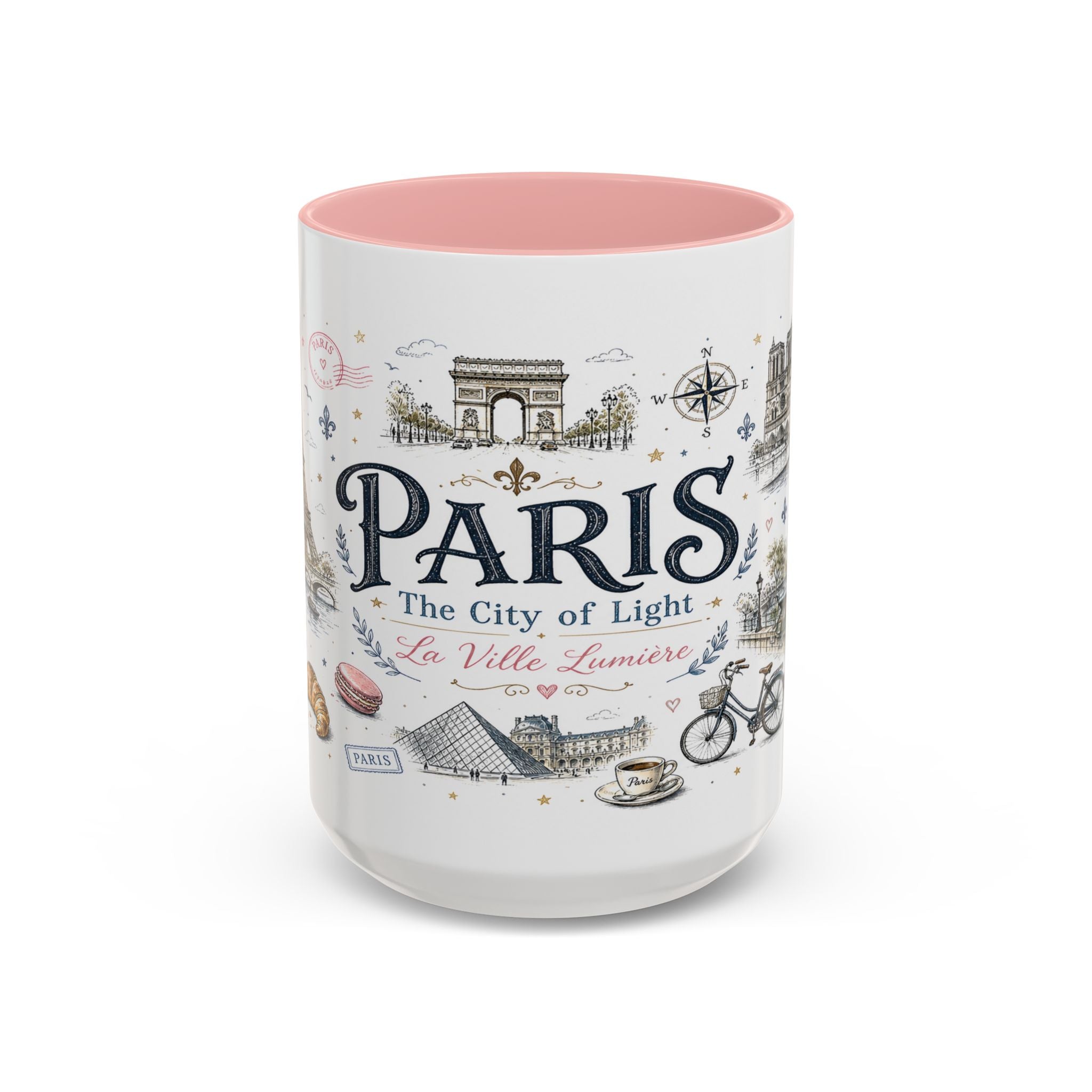 Paris Coffee Mug | France Souvenir Travel Gift | Accent Color Ceramic 11oz 15oz