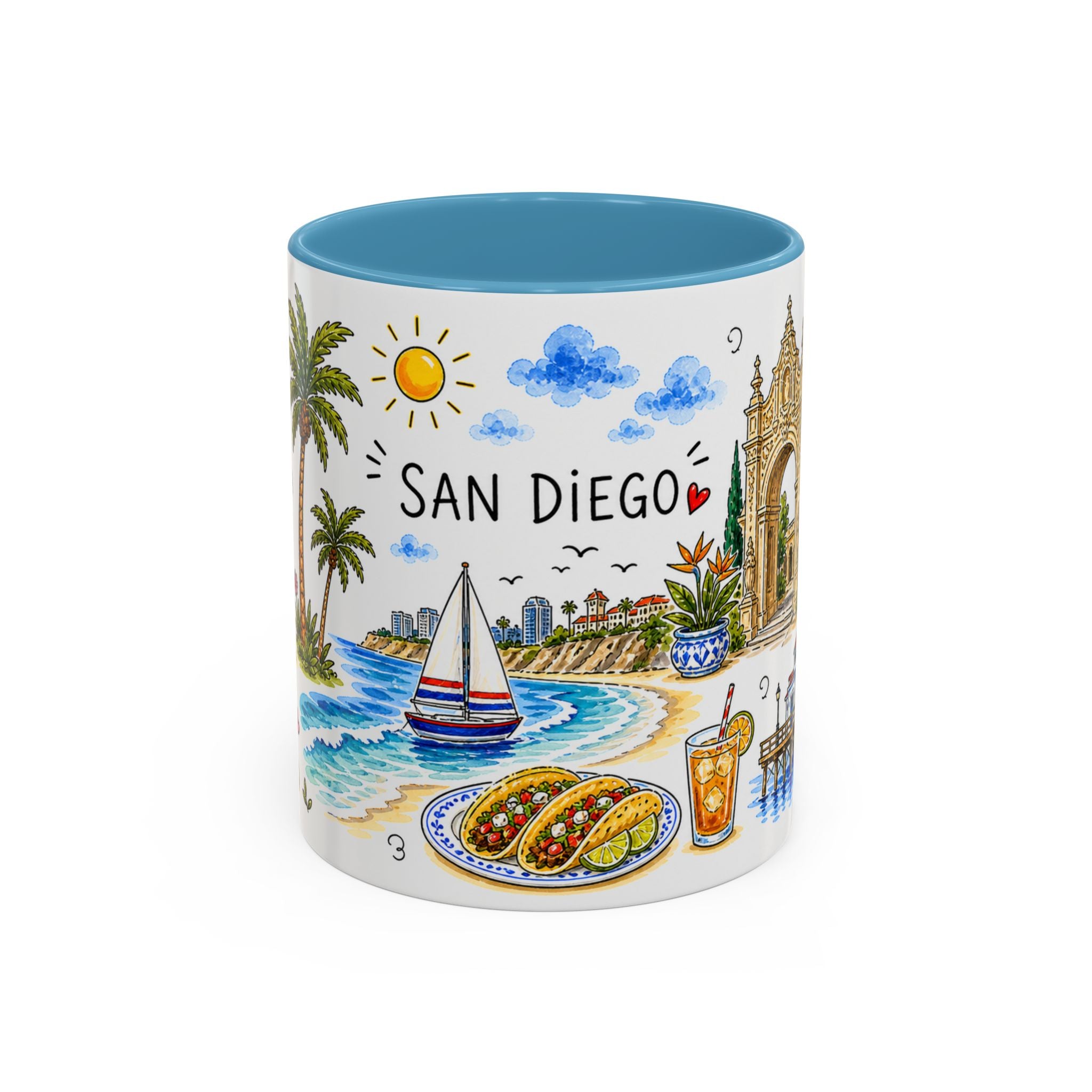 San Diego Illustrated Travel Mug | City Souvenir Accent Coffee Mug | 11oz 15oz Ceramic Cup