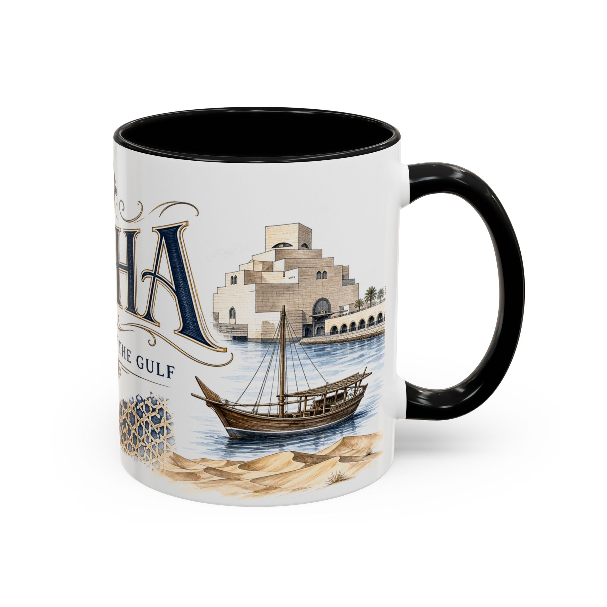 Doha Coffee Mug | Qatar Travel Souvenir | Vintage Illustrated City Gift | 11 oz 15 oz Accent Mug