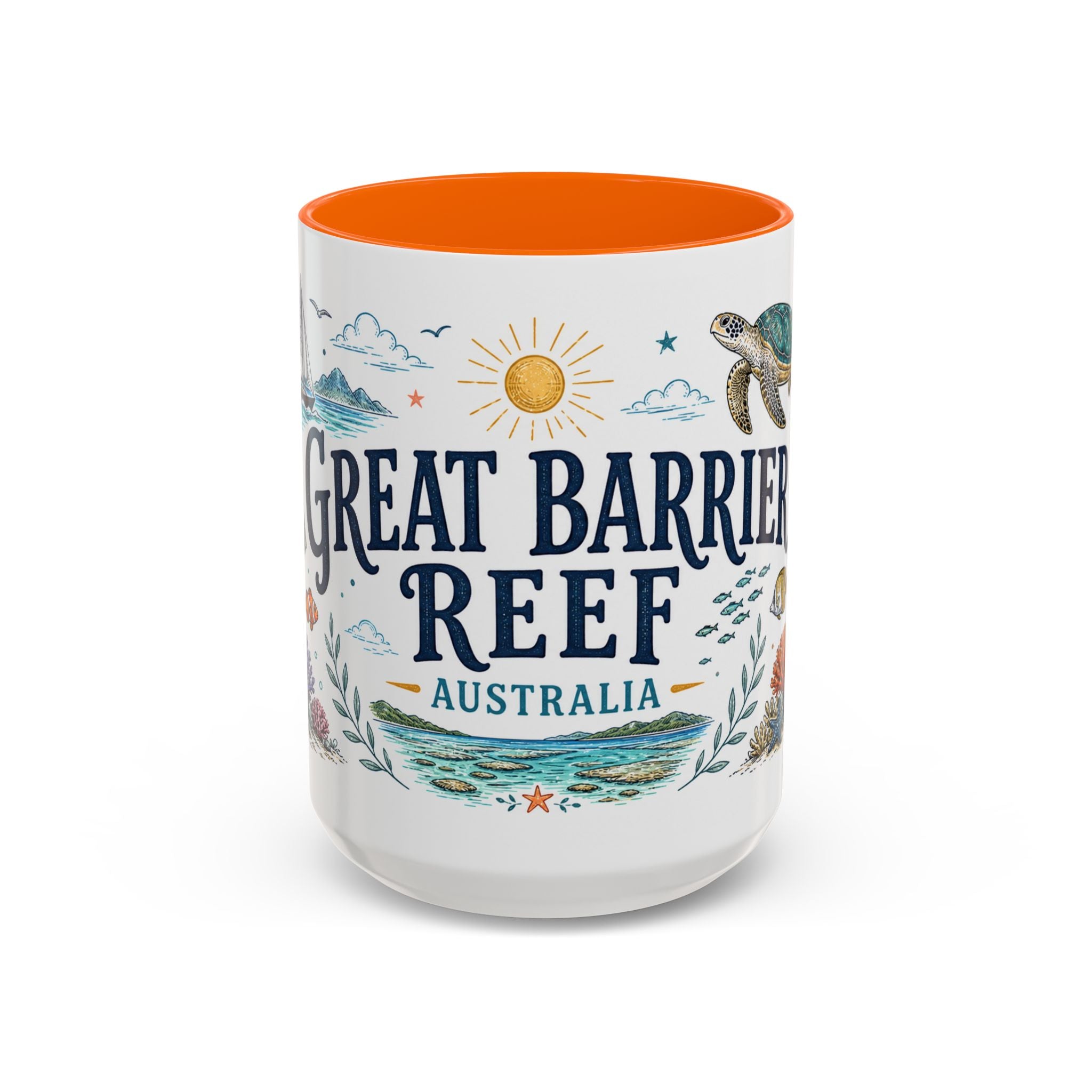 Great Barrier Reef Coffee Mug | Travel Destination Souvenir Gift | Accent Color Ceramic 11oz 15oz