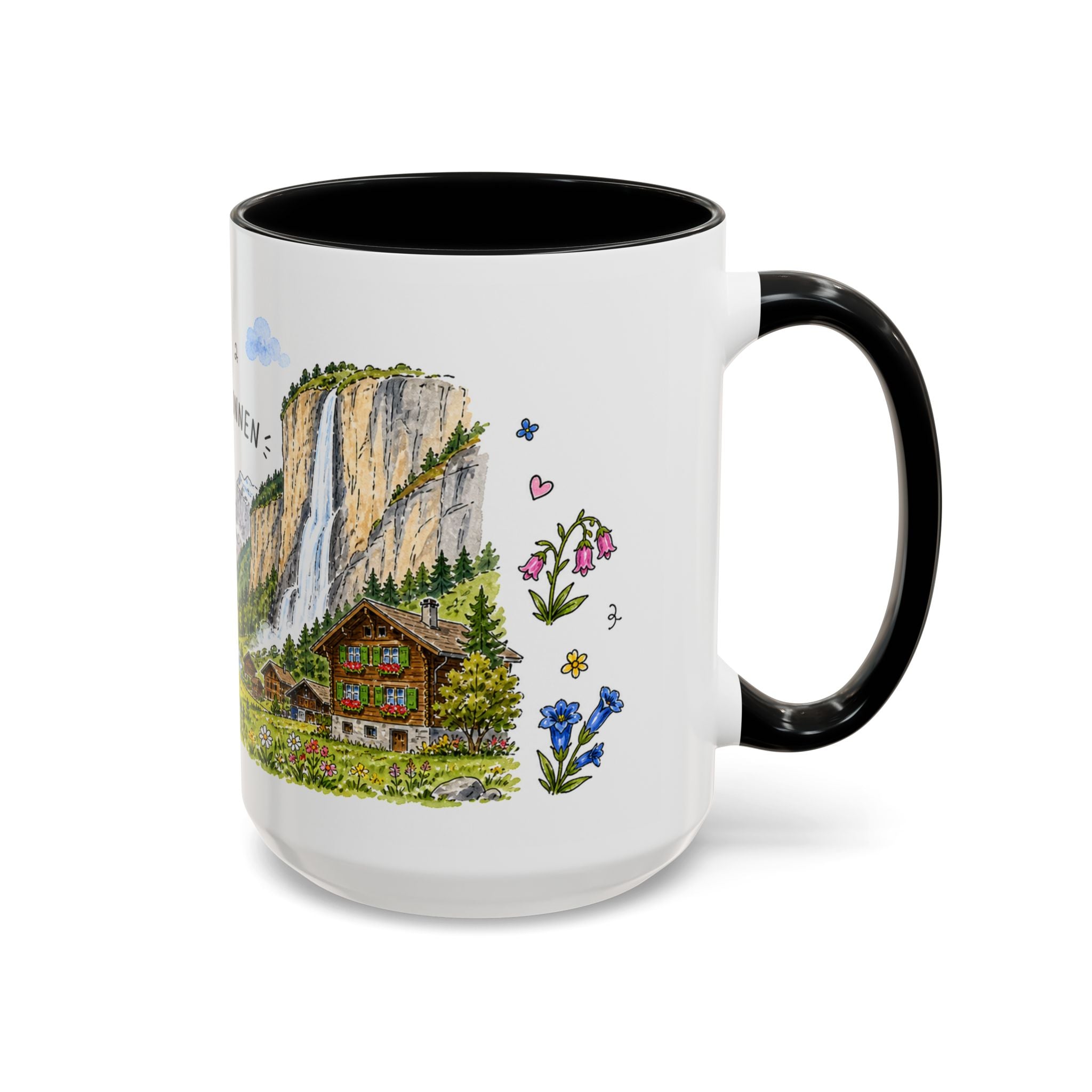 Lauterbrunnen Illustrated Travel Mug | Switzerland Souvenir Accent Coffee Mug | 11oz 15oz Ceramic Cup