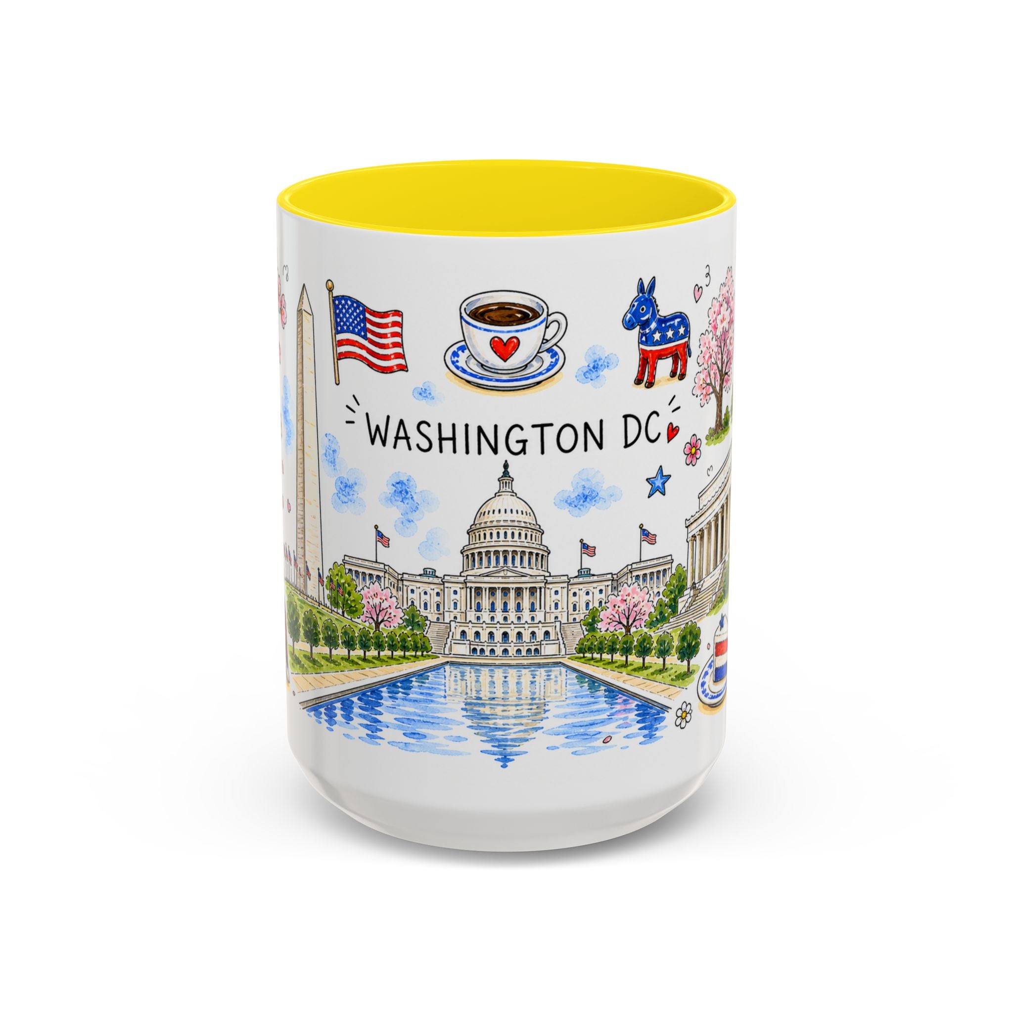 Washington DC Illustrated Travel Mug | City Souvenir Accent Coffee Mug | 11oz 15oz Ceramic Cup
