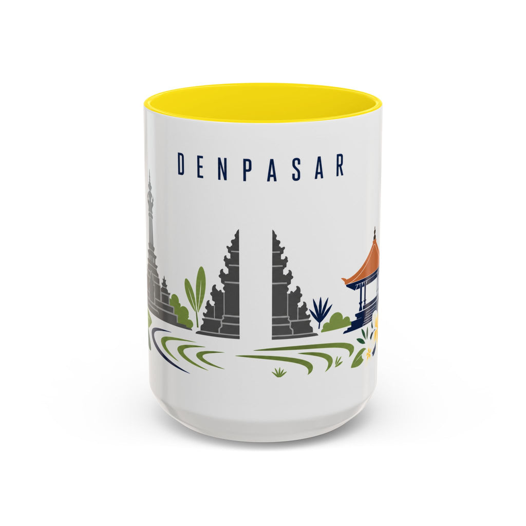 Denpasar Coffee Mug | Indonesia Travel Souvenir | Porcelain Decal City Gift | 11oz 15oz Accent Mug