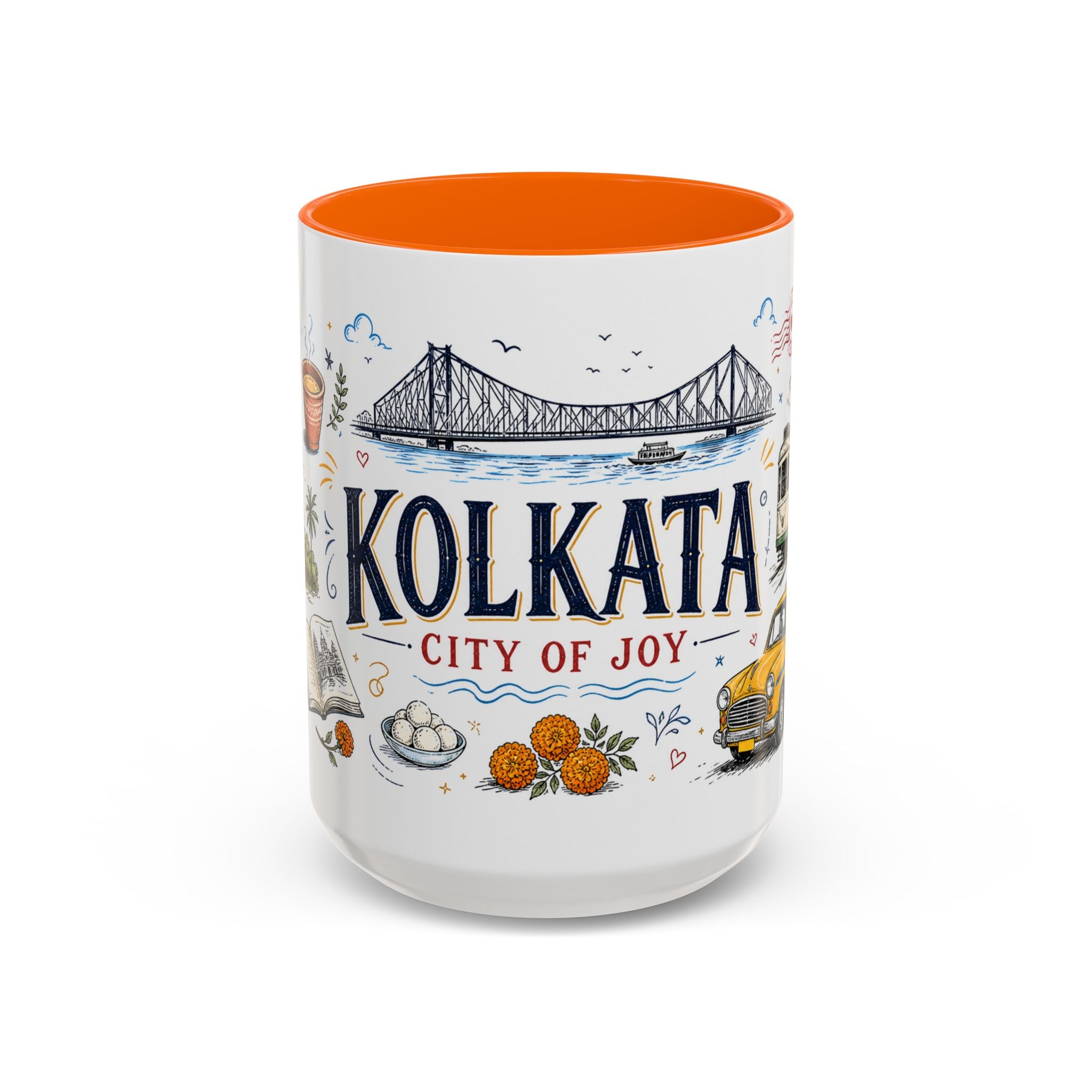 Kolkata Coffee Mug | India Souvenir Travel Gift | Accent Color Ceramic 11oz 15oz