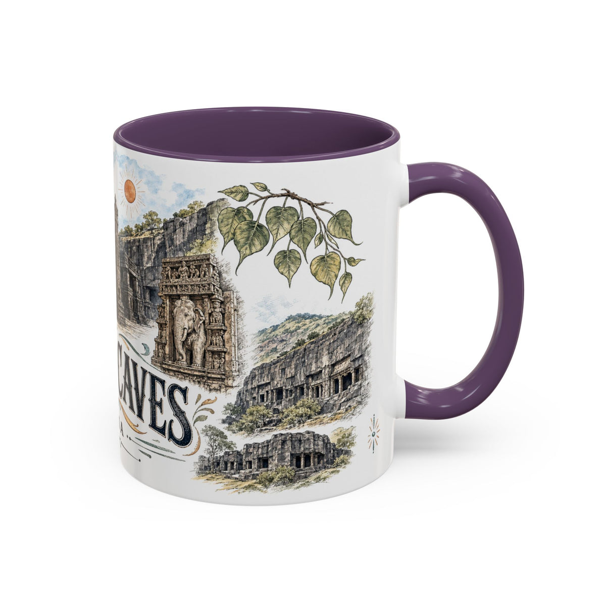 Ellora Caves Mug, India Travel Souvenir, Bucket List Gift, Accent Ceramic Coffee Mug 11oz 15oz
